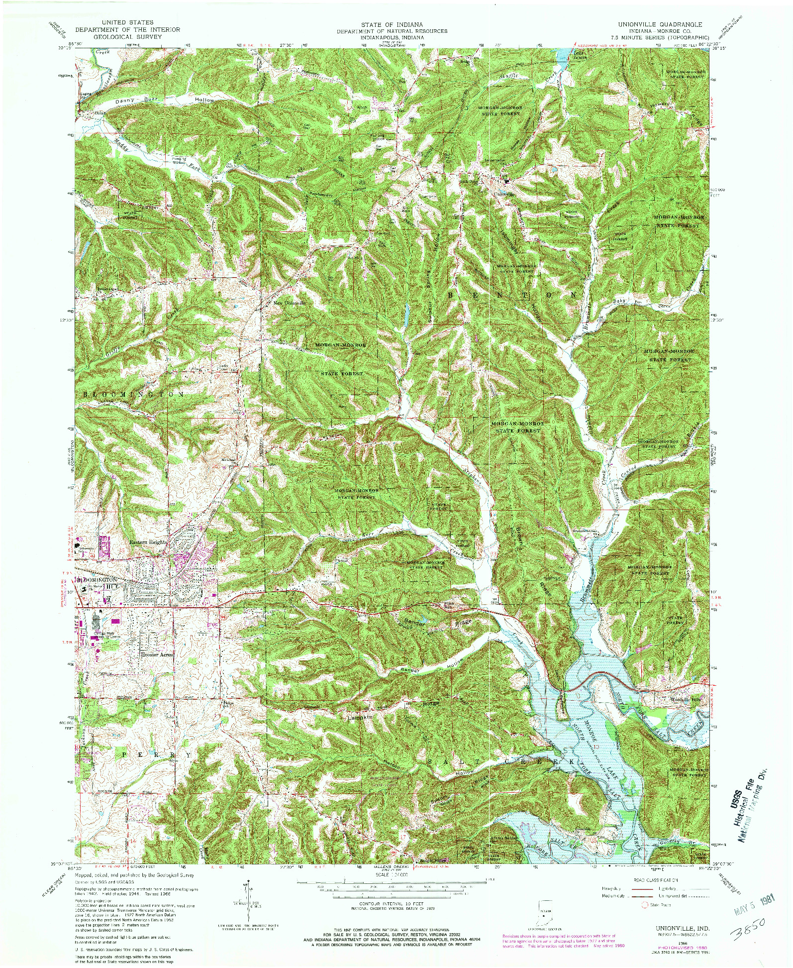 USGS 1:24000-SCALE QUADRANGLE FOR UNIONVILLE, IN 1966
