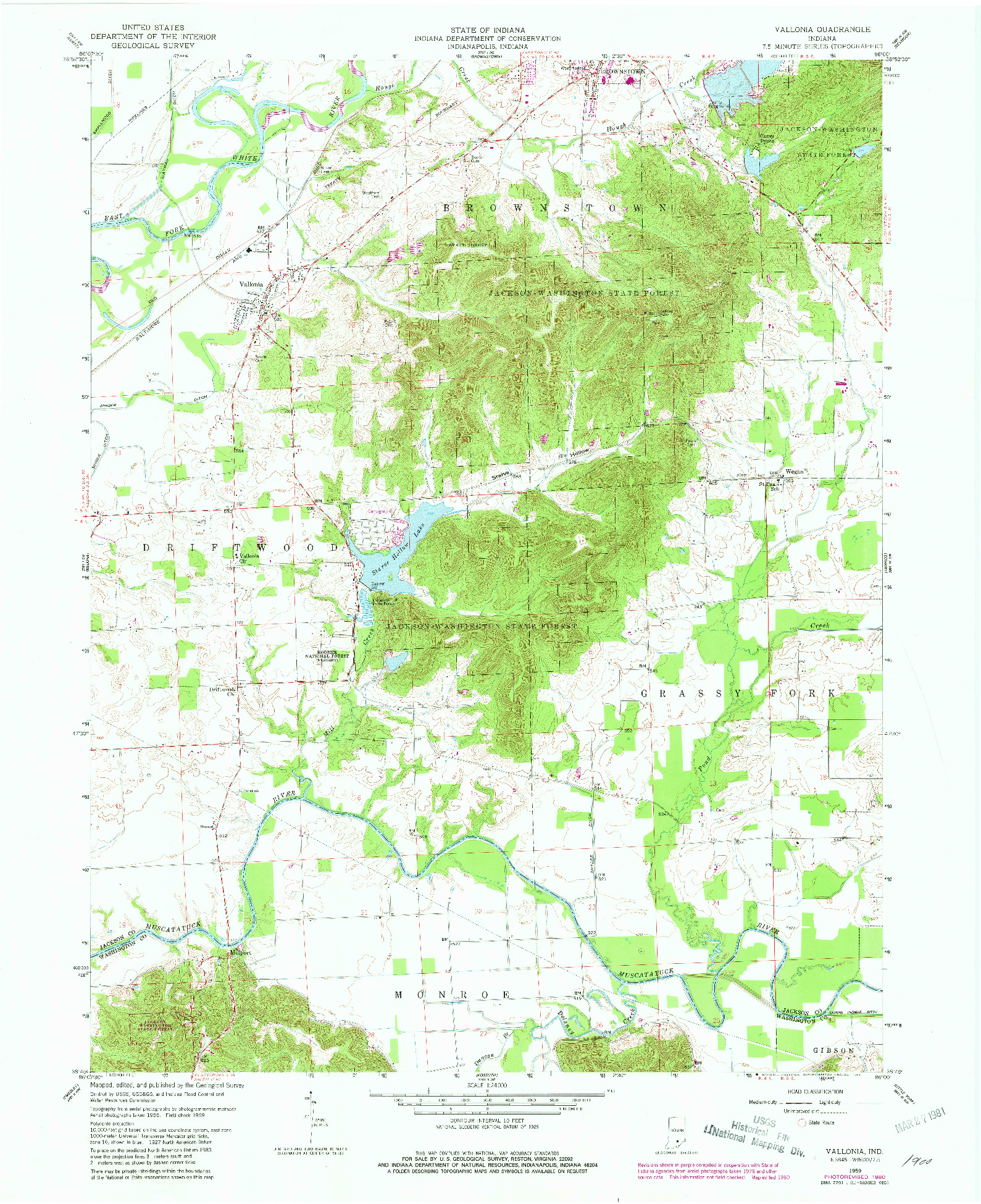 USGS 1:24000-SCALE QUADRANGLE FOR VALLONIA, IN 1959