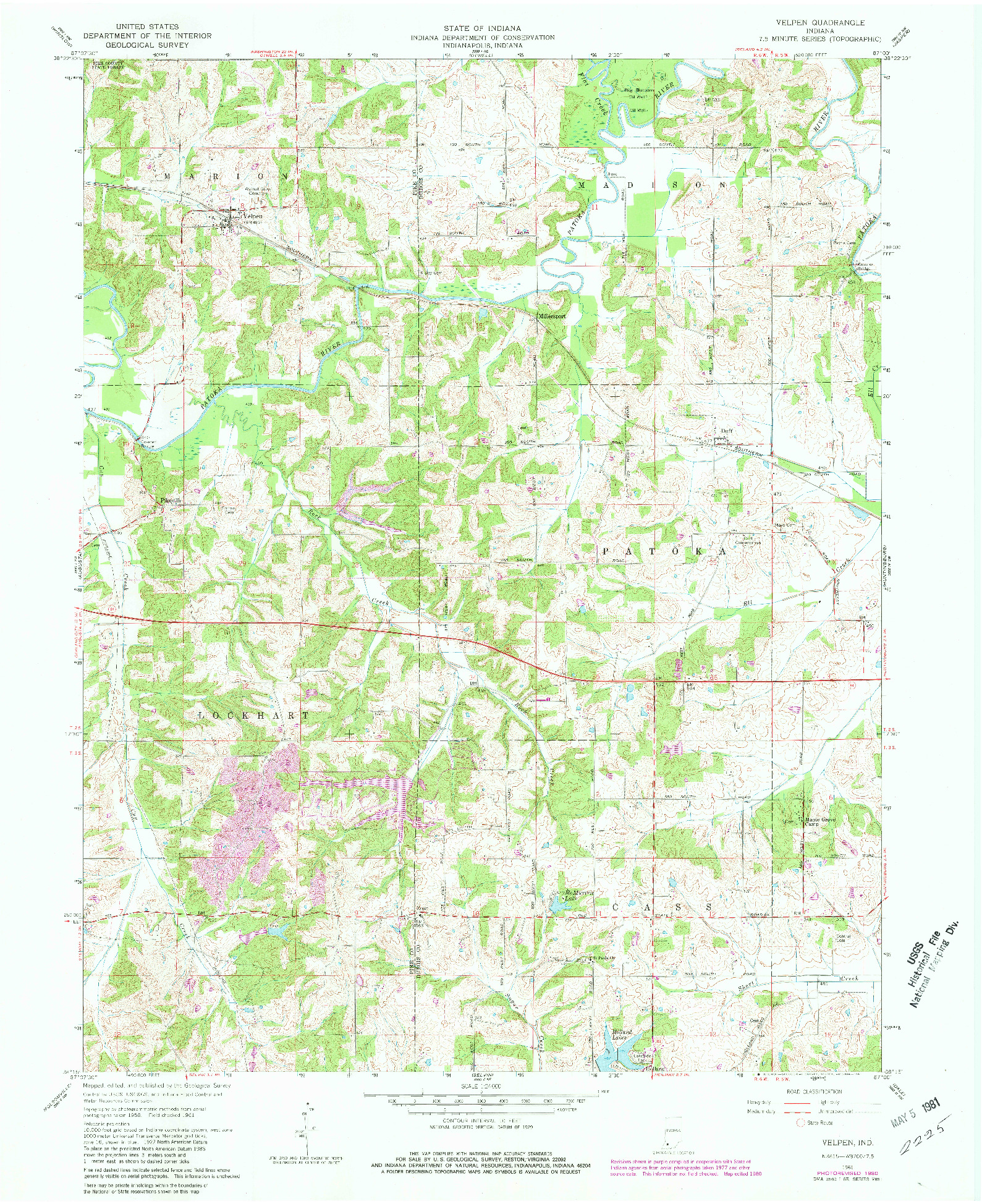 USGS 1:24000-SCALE QUADRANGLE FOR VELPEN, IN 1961