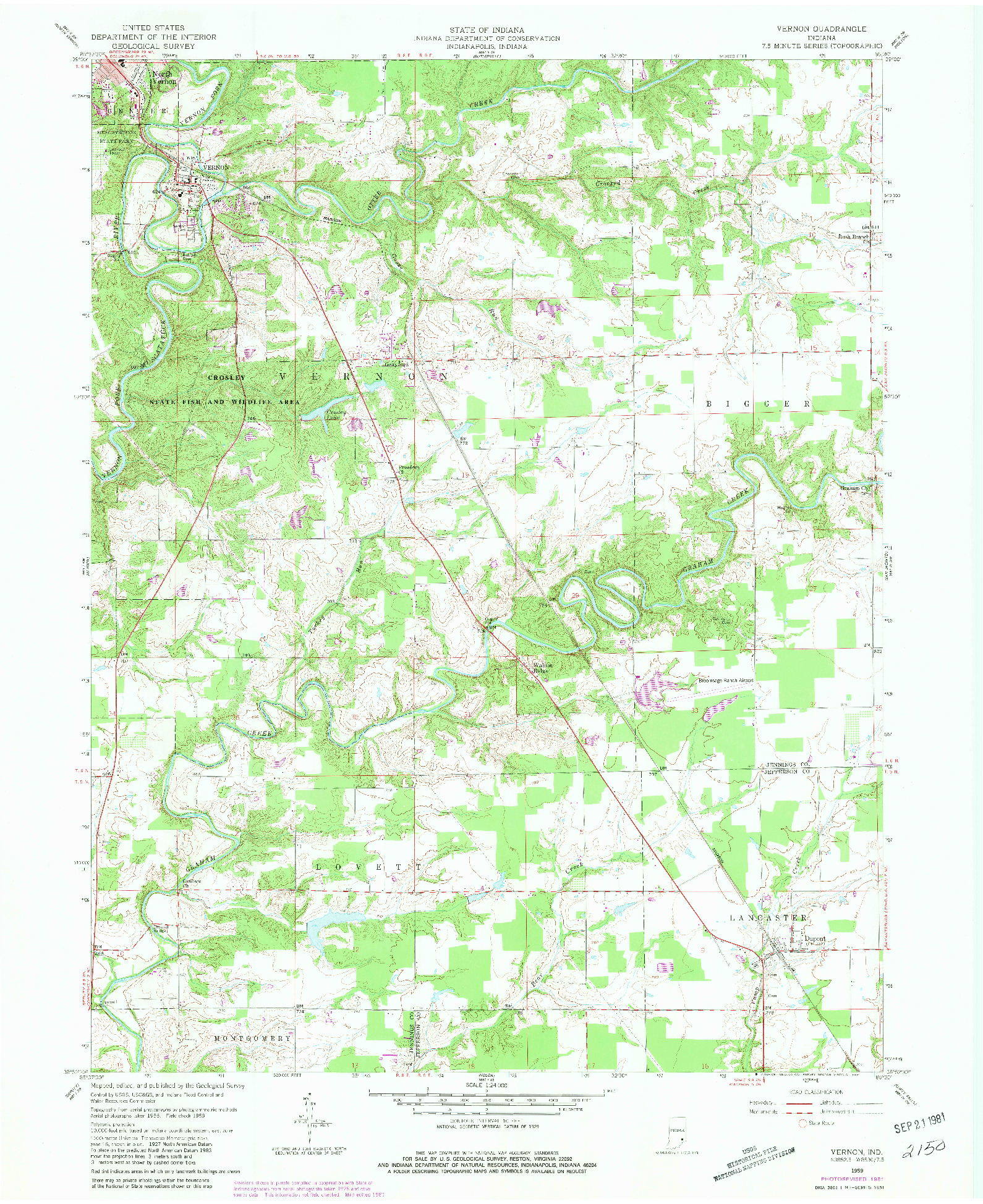 USGS 1:24000-SCALE QUADRANGLE FOR VERNON, IN 1959