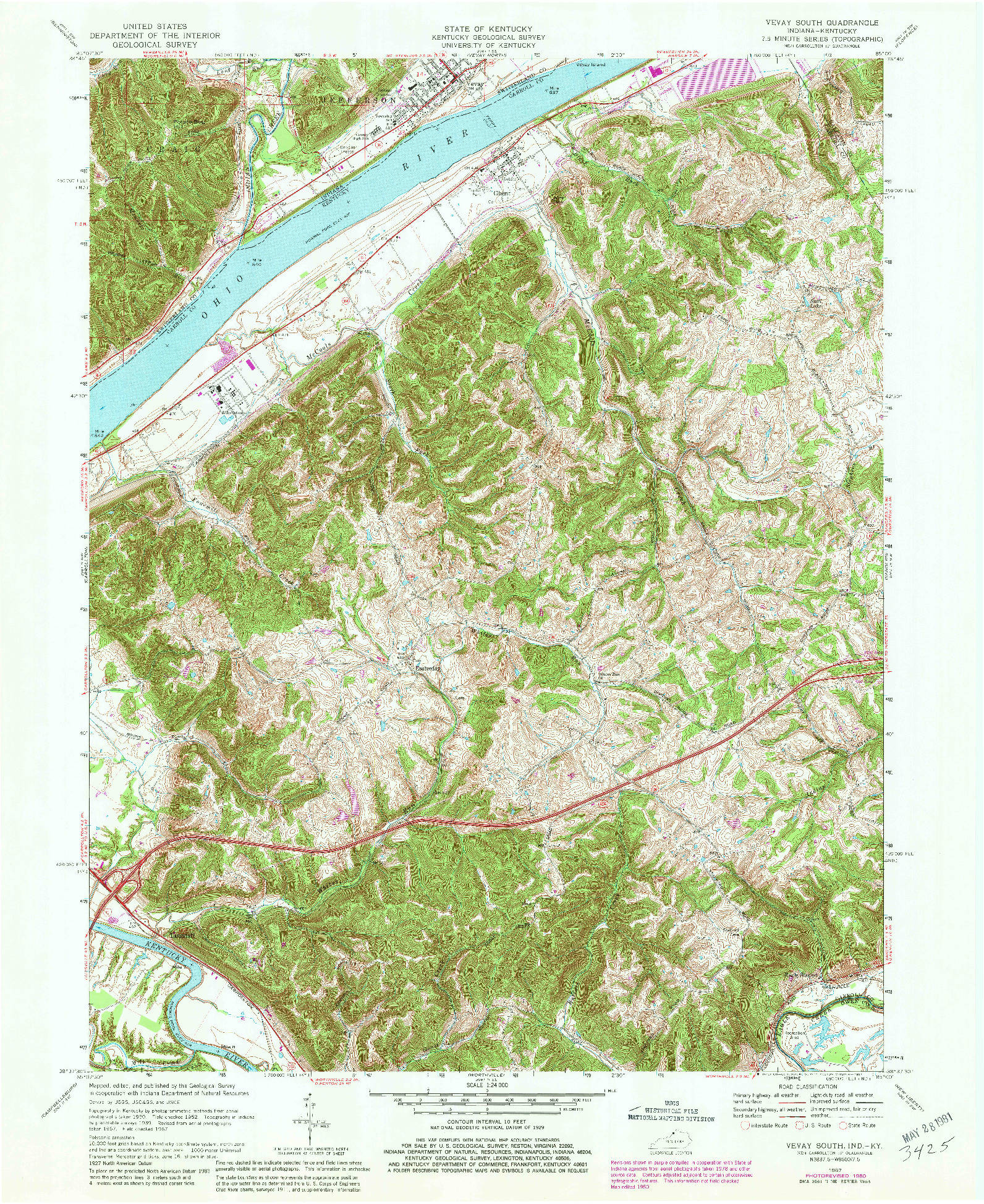 USGS 1:24000-SCALE QUADRANGLE FOR VEVAY SOUTH, IN 1967