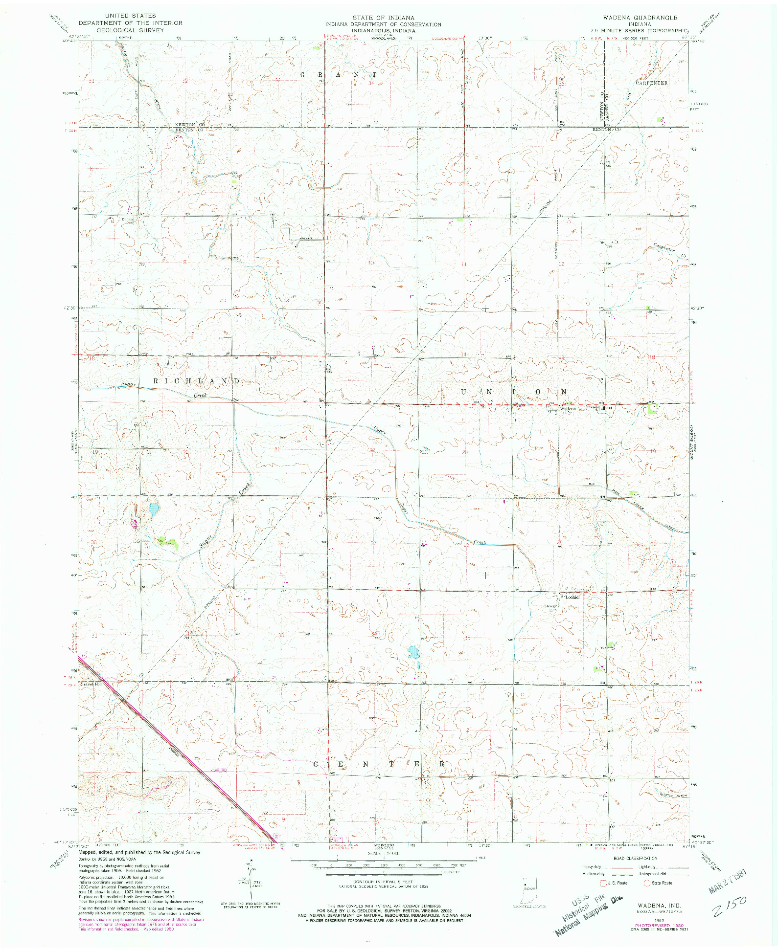 USGS 1:24000-SCALE QUADRANGLE FOR WADENA, IN 1962