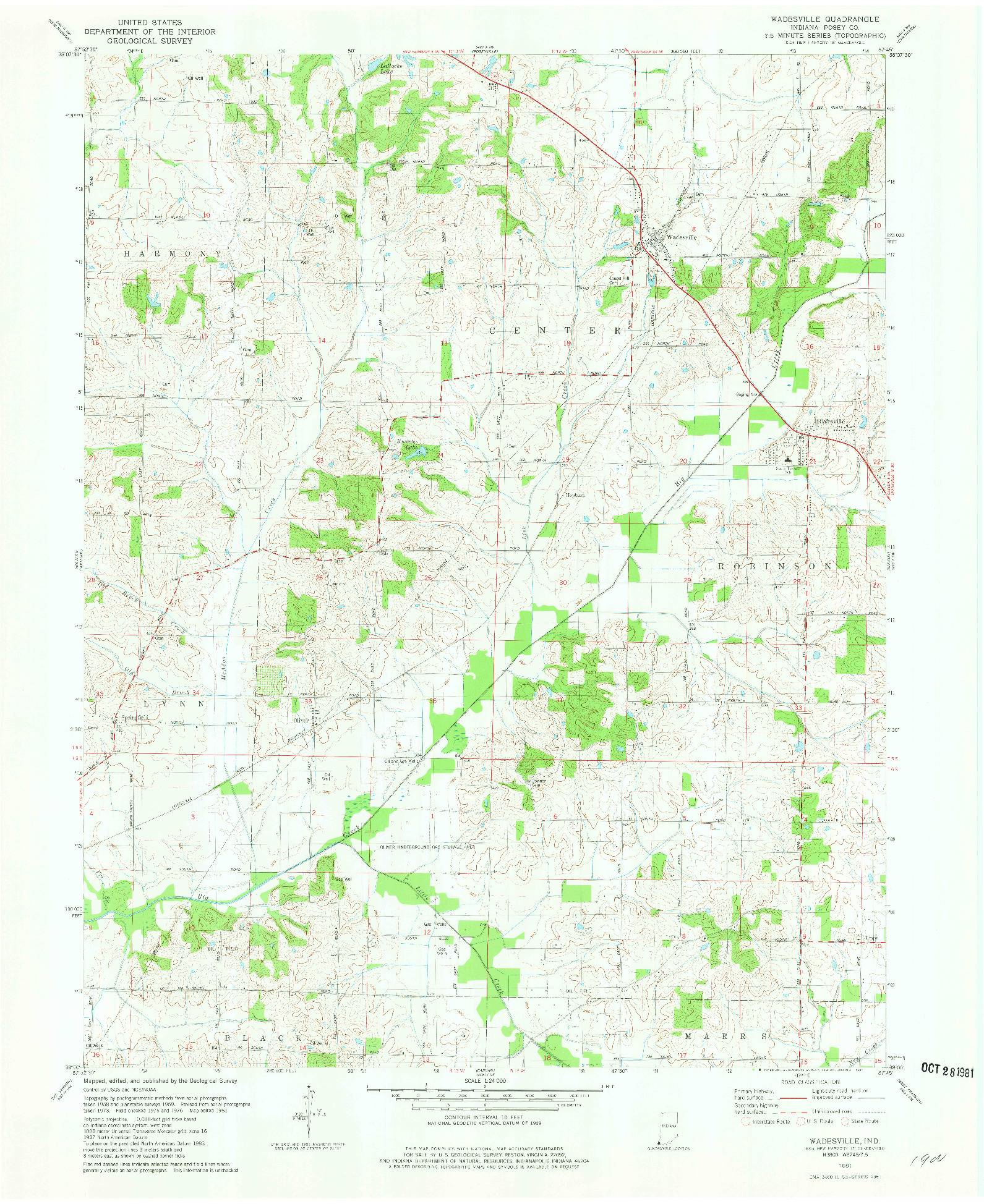 USGS 1:24000-SCALE QUADRANGLE FOR WADESVILLE, IN 1981