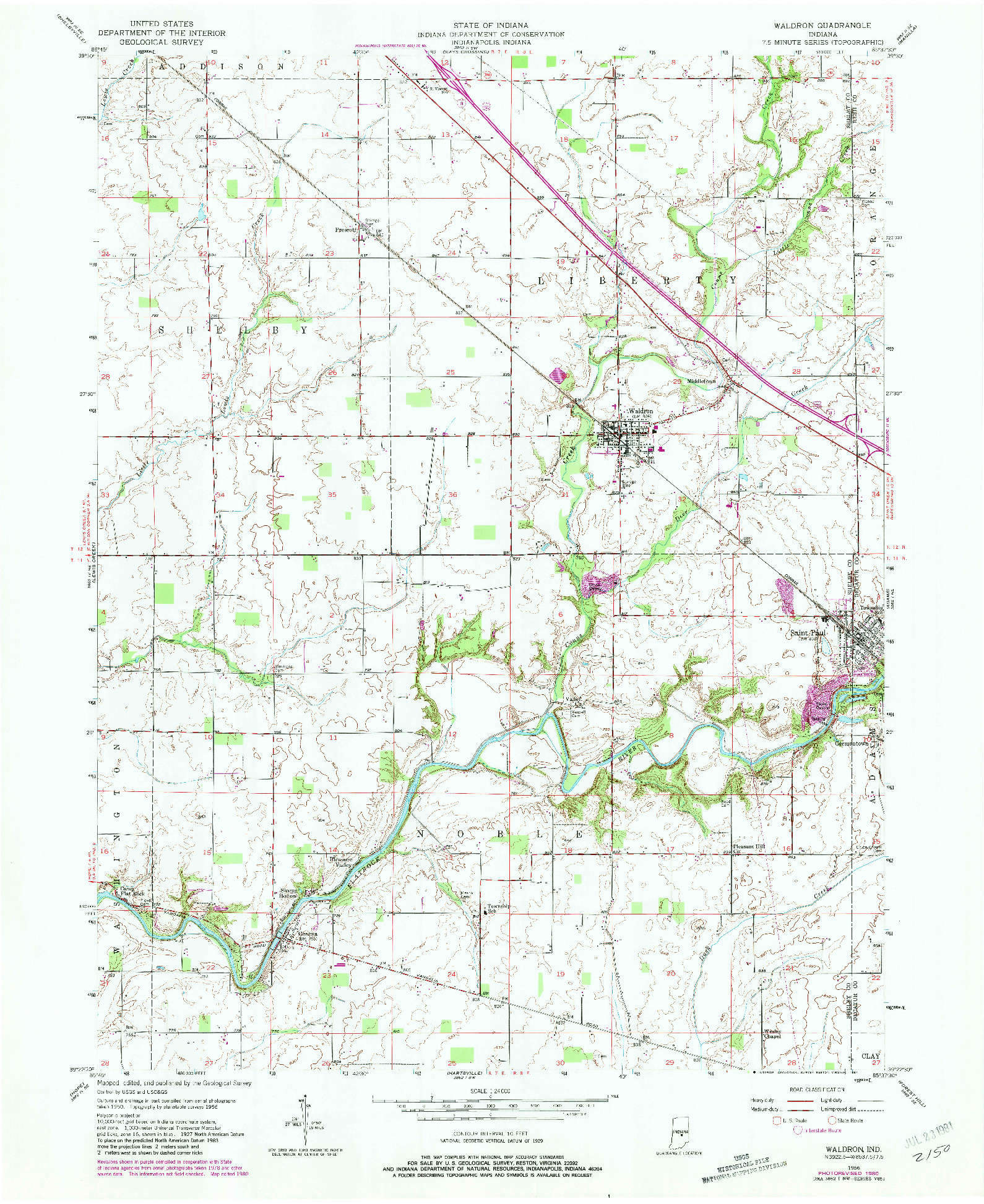 USGS 1:24000-SCALE QUADRANGLE FOR WALDRON, IN 1956