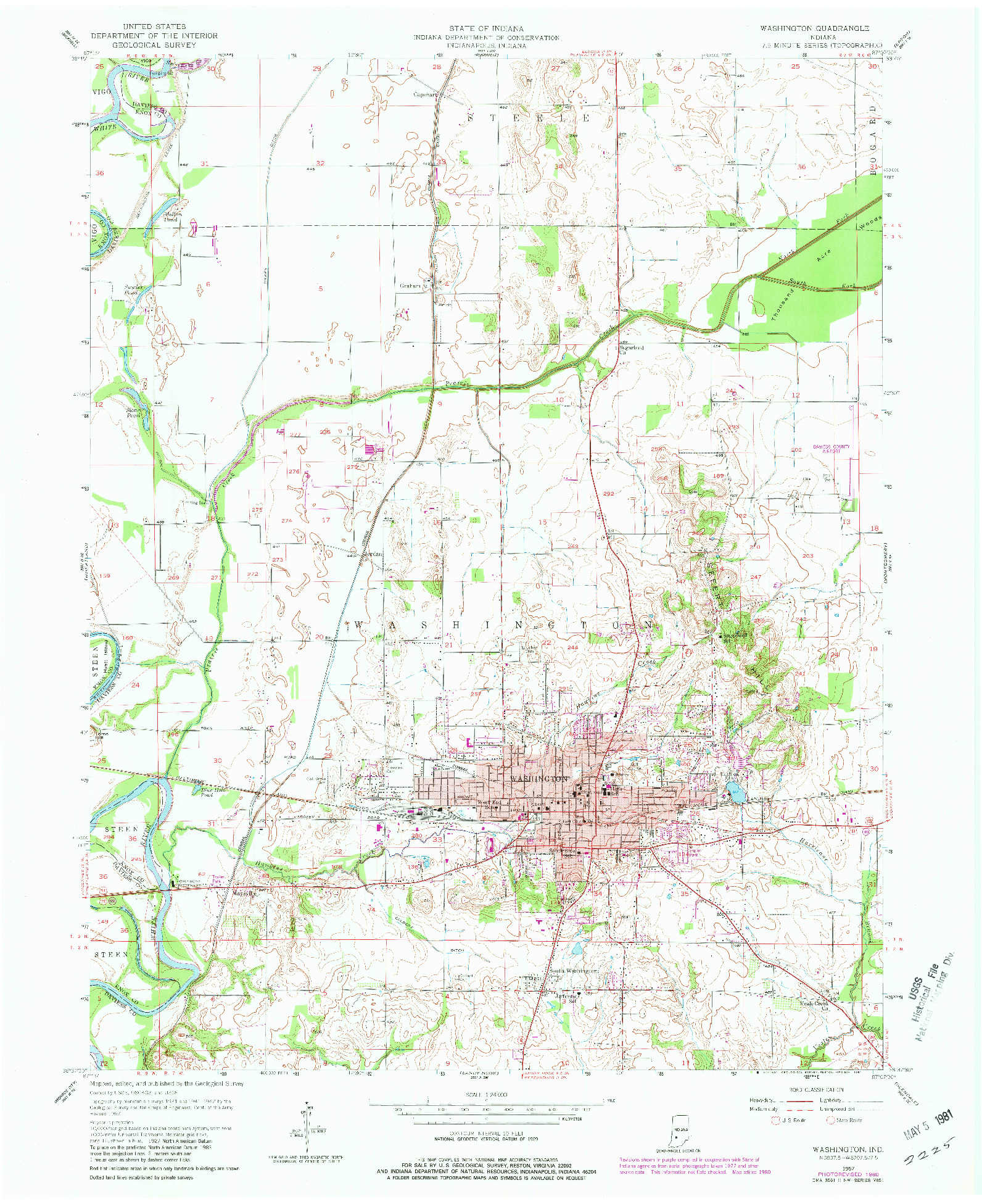 USGS 1:24000-SCALE QUADRANGLE FOR WASHINGTON, IN 1957