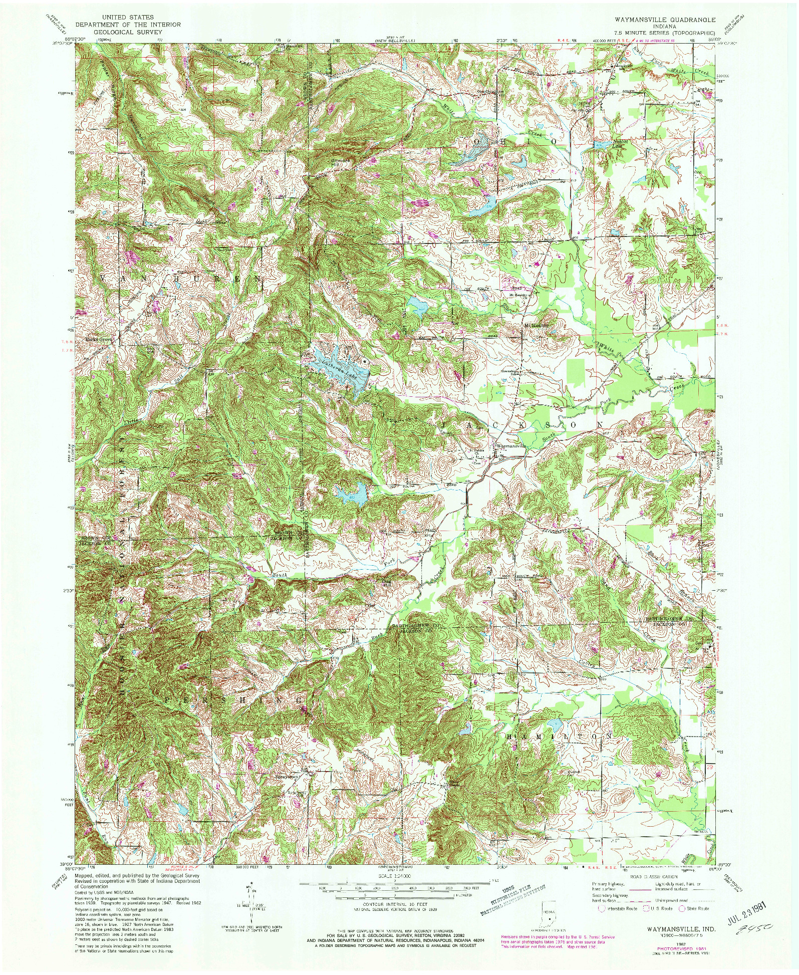 USGS 1:24000-SCALE QUADRANGLE FOR WAYMANSVILLE, IN 1962