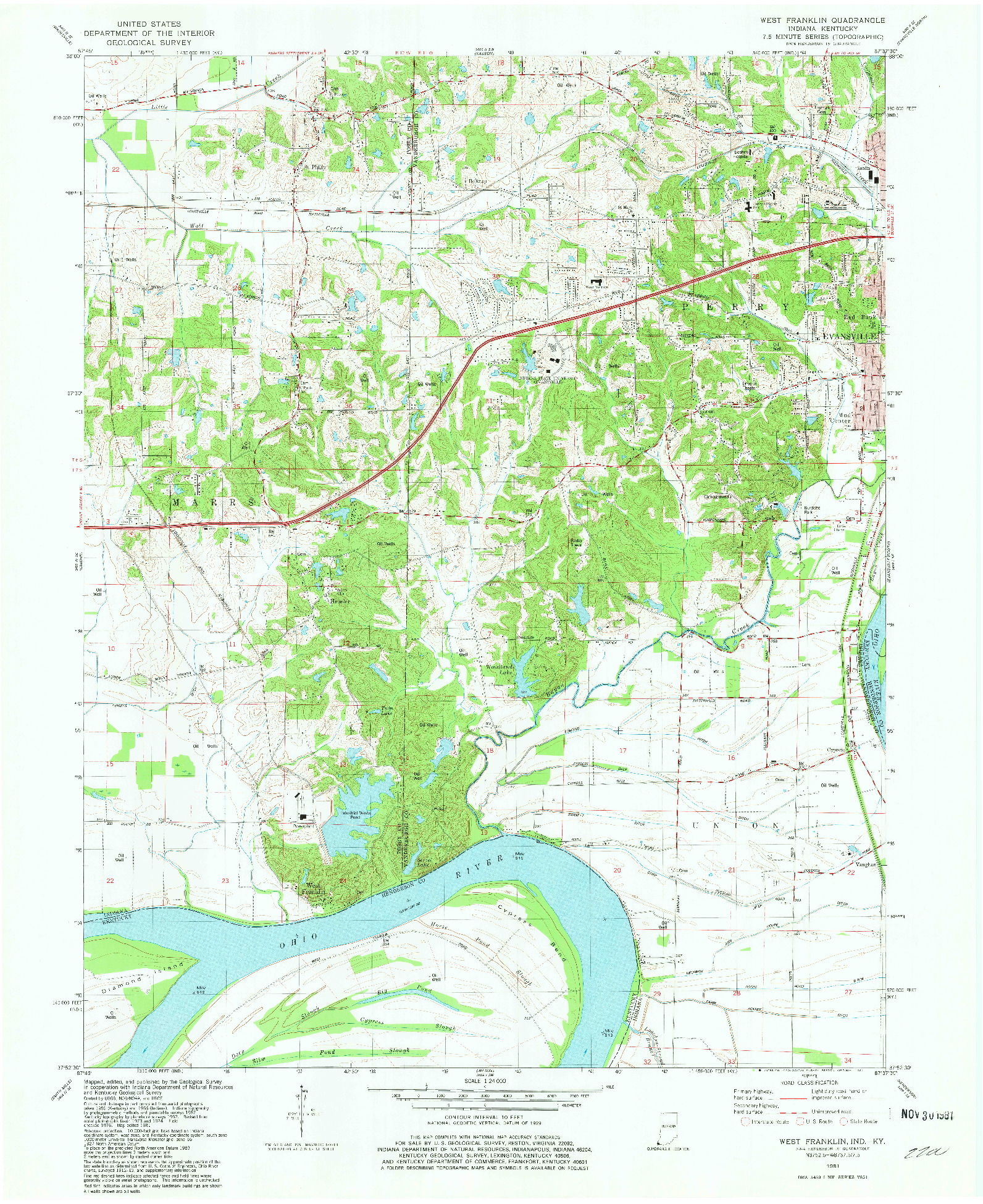 USGS 1:24000-SCALE QUADRANGLE FOR WEST FRANKLIN, IN 1981