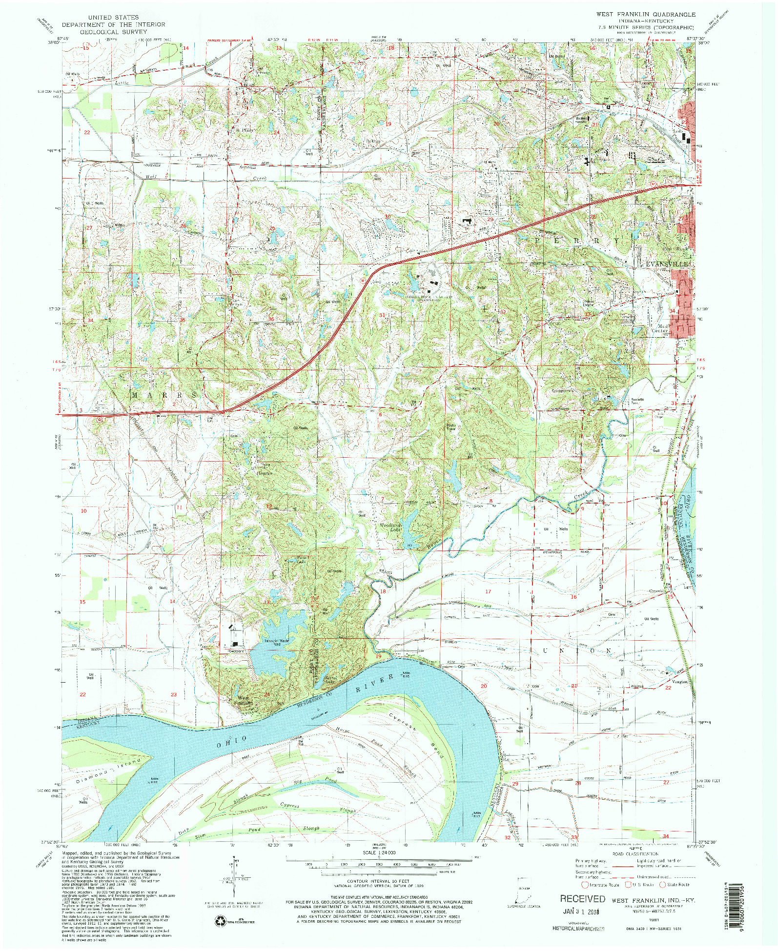 USGS 1:24000-SCALE QUADRANGLE FOR WEST FRANKLIN, IN 1981