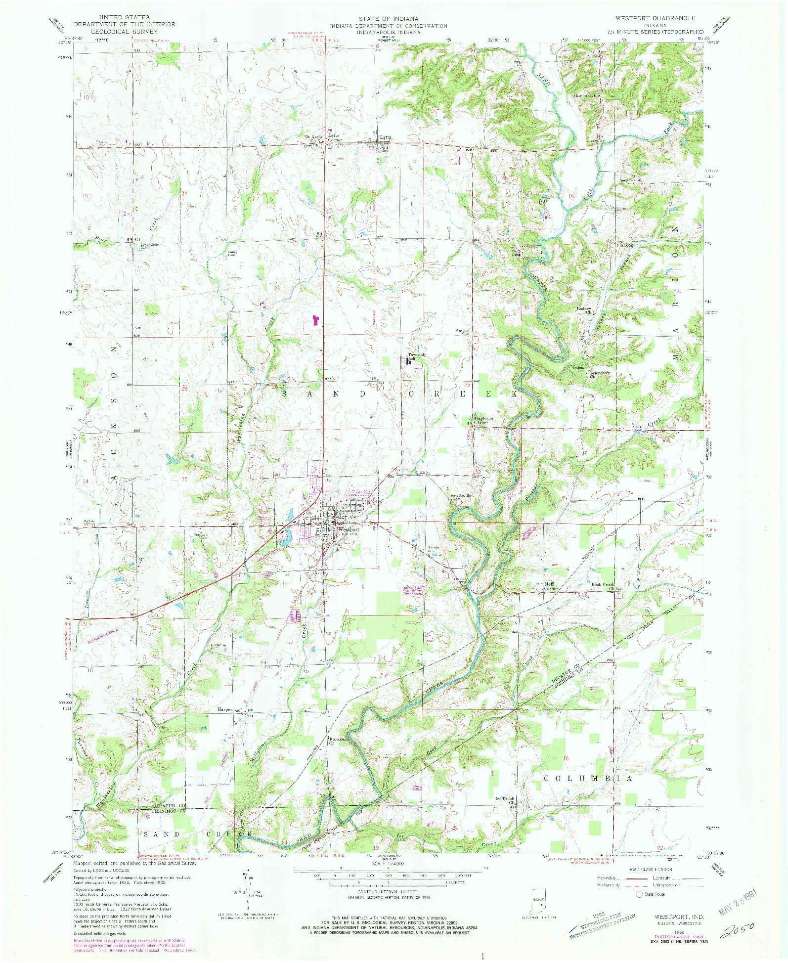 USGS 1:24000-SCALE QUADRANGLE FOR WESTPORT, IN 1958