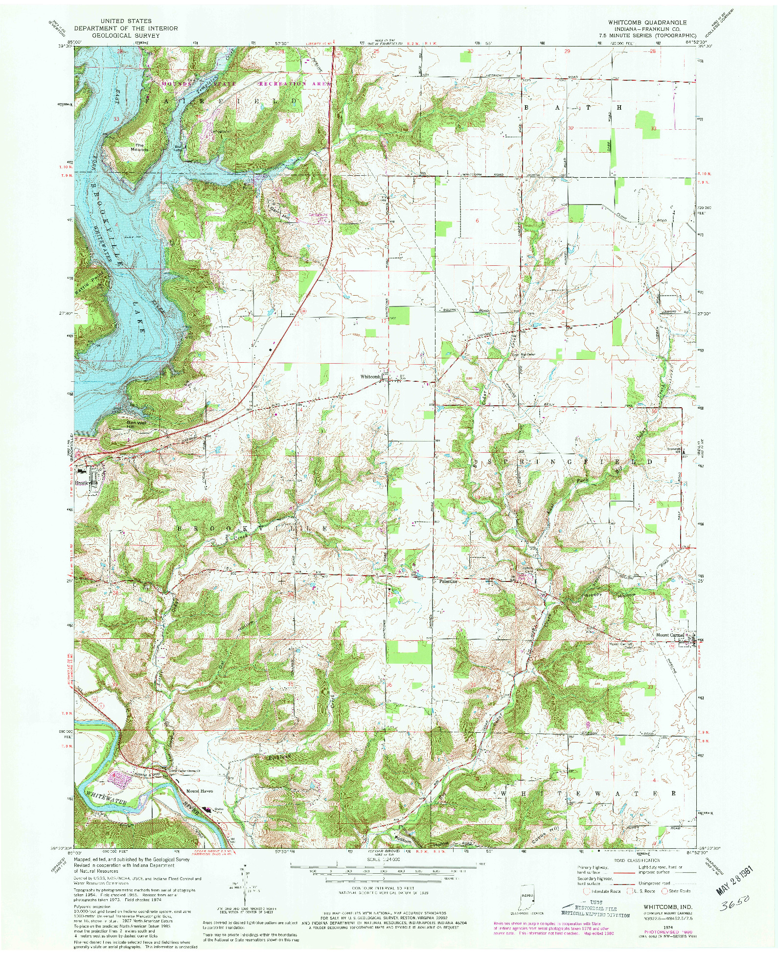 USGS 1:24000-SCALE QUADRANGLE FOR WHITCOMB, IN 1974