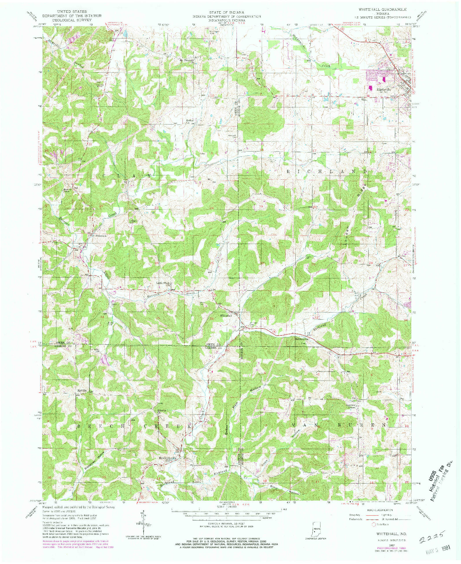 USGS 1:24000-SCALE QUADRANGLE FOR WHITEHALL, IN 1957