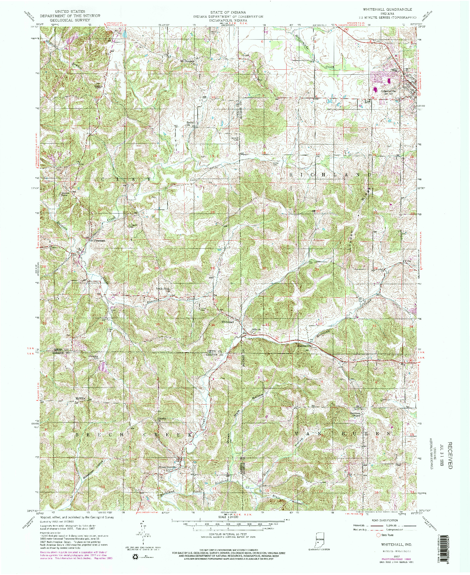 USGS 1:24000-SCALE QUADRANGLE FOR WHITEHALL, IN 1957