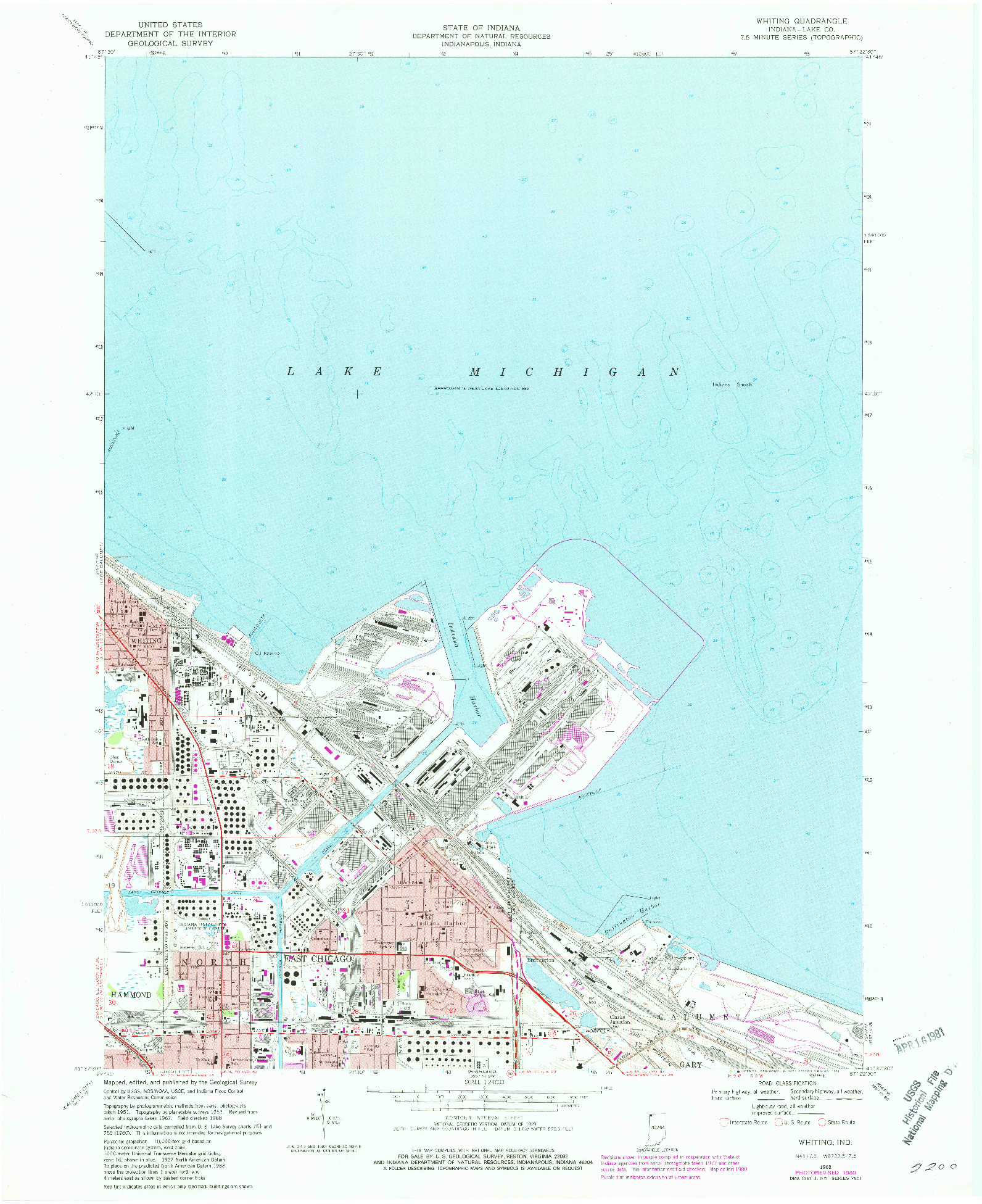 USGS 1:24000-SCALE QUADRANGLE FOR WHITING, IN 1968