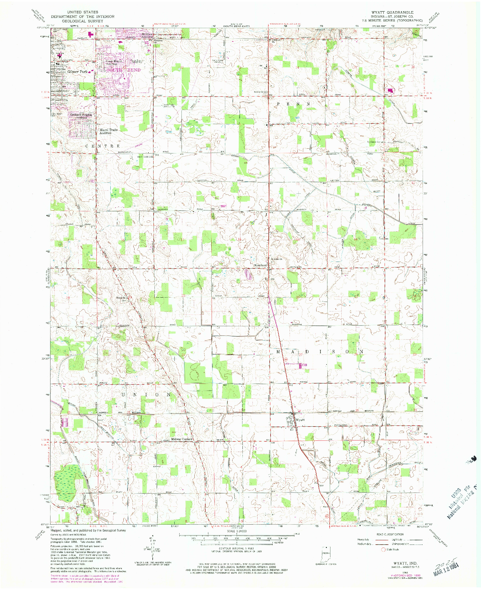 USGS 1:24000-SCALE QUADRANGLE FOR WYATT, IN 1961