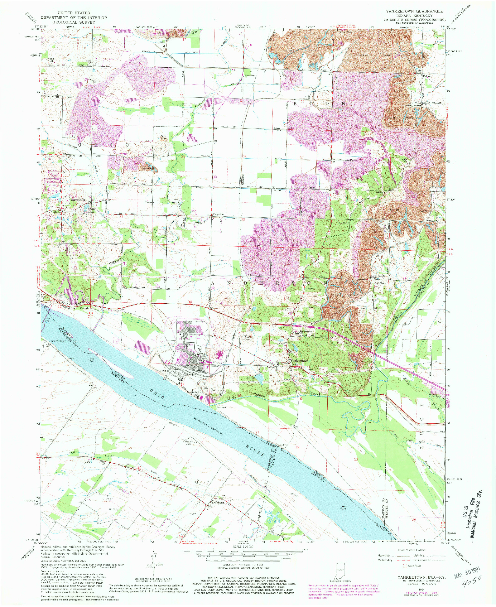 USGS 1:24000-SCALE QUADRANGLE FOR YANKEETOWN, IN 1964