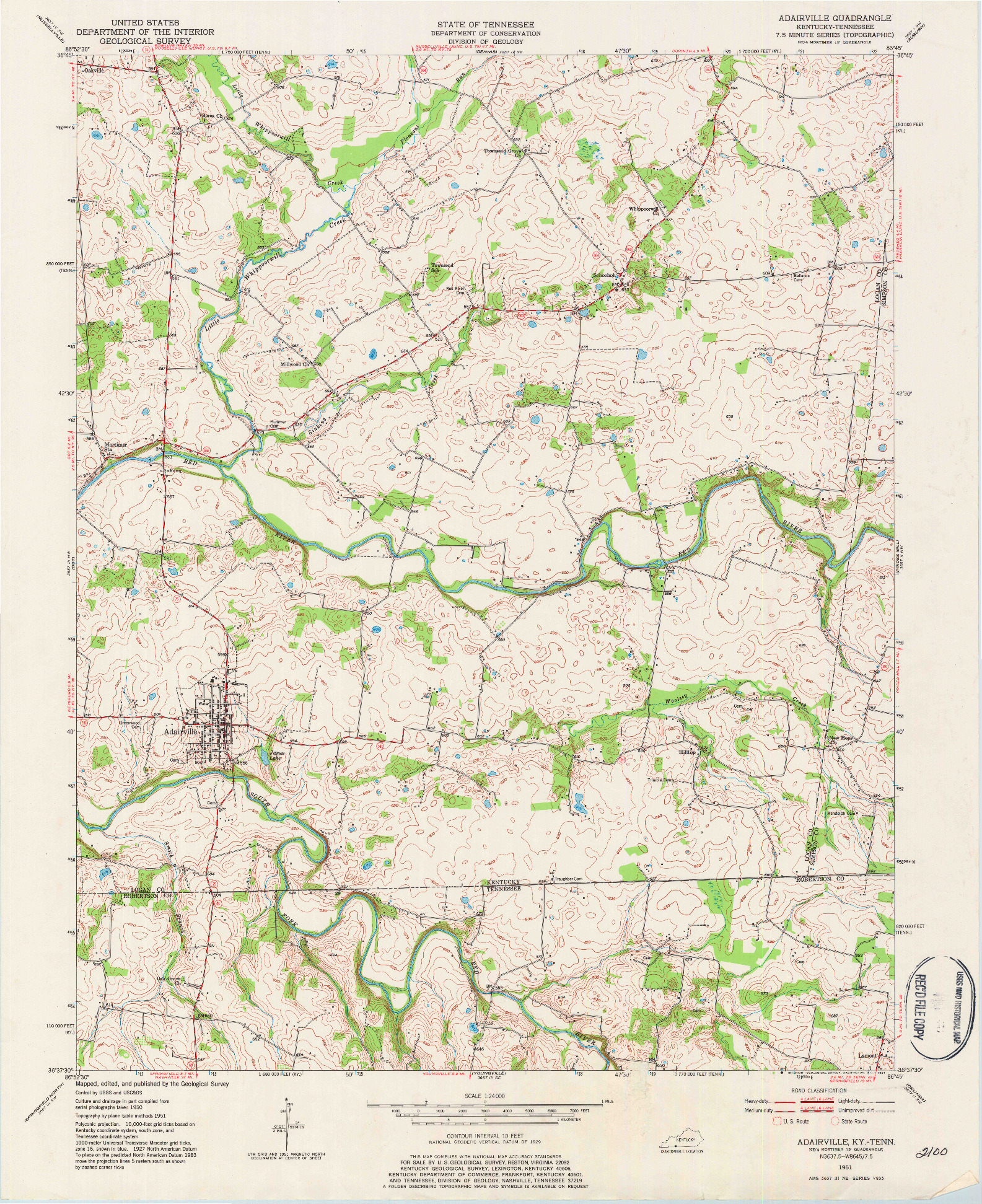 USGS 1:24000-SCALE QUADRANGLE FOR ADAIRVILLE, KY 1951