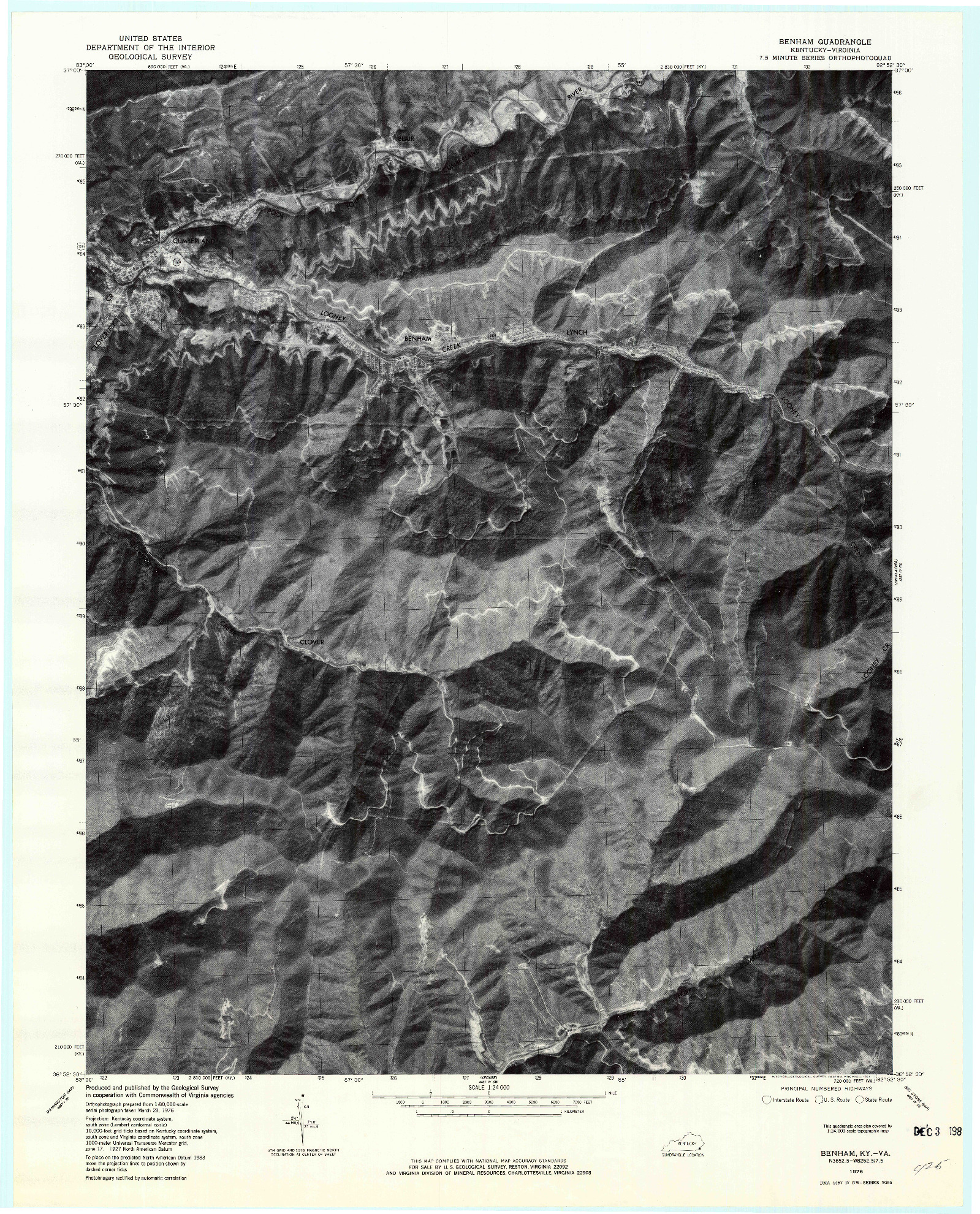 USGS 1:24000-SCALE QUADRANGLE FOR BENHAM, KY 1976