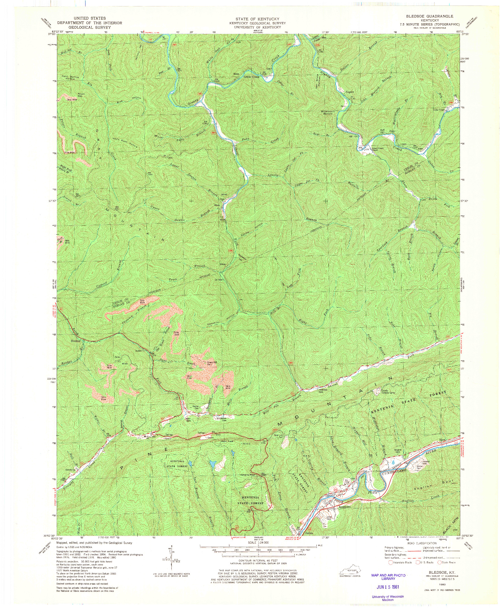 USGS 1:24000-SCALE QUADRANGLE FOR BLEDSOE, KY 1980