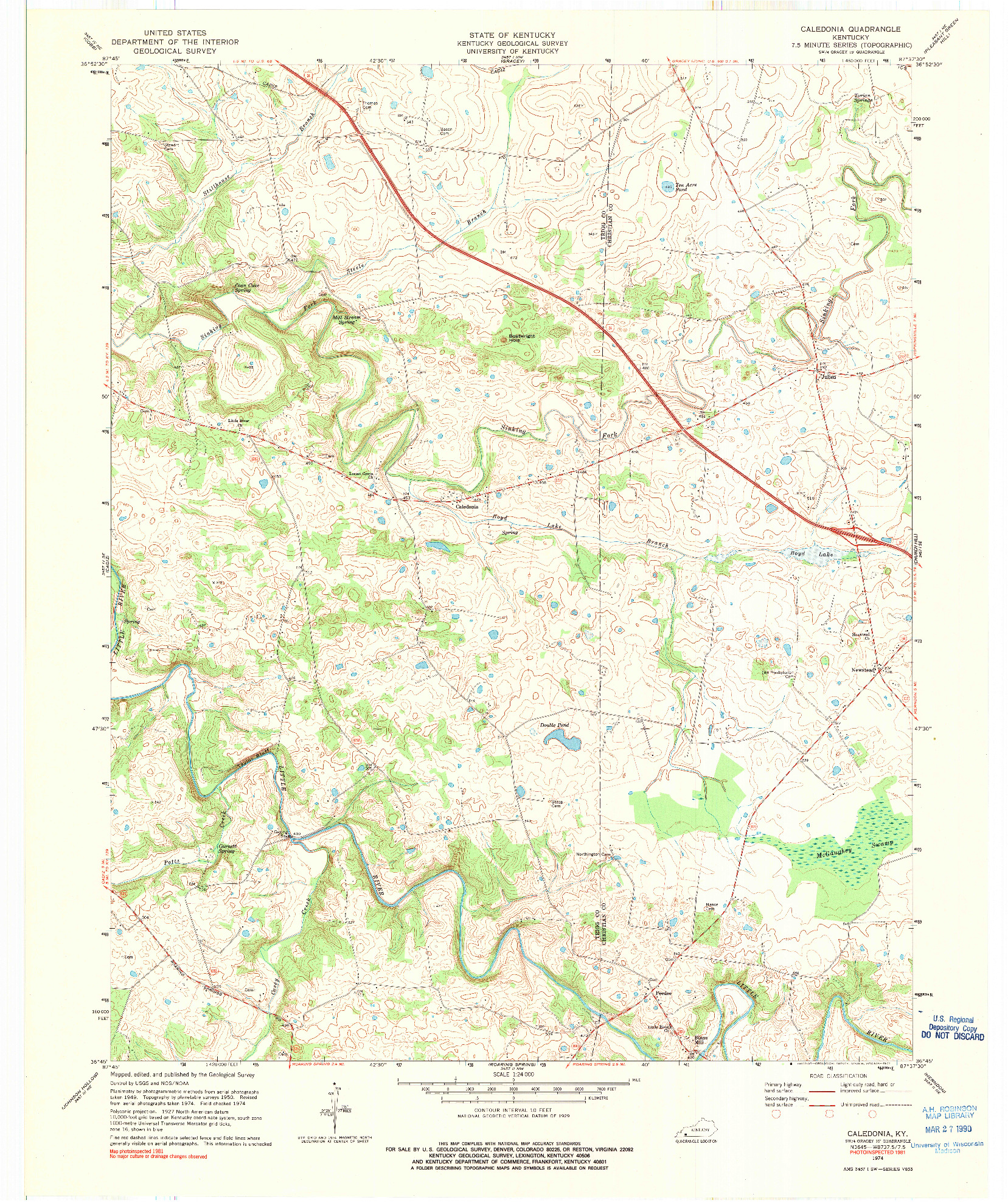 USGS 1:24000-SCALE QUADRANGLE FOR CALEDONIA, KY 1974