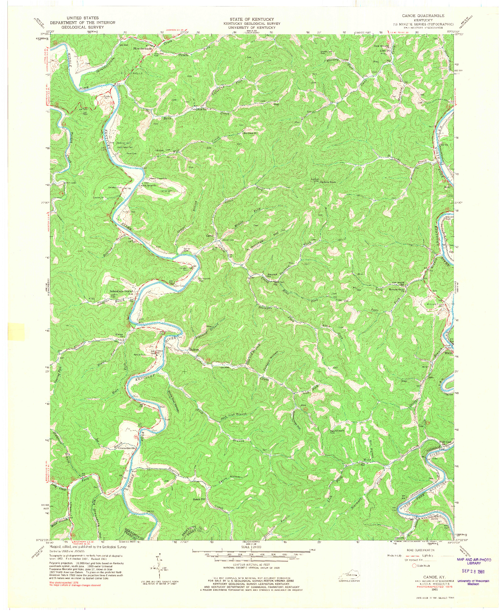 USGS 1:24000-SCALE QUADRANGLE FOR CANOE, KY 1961