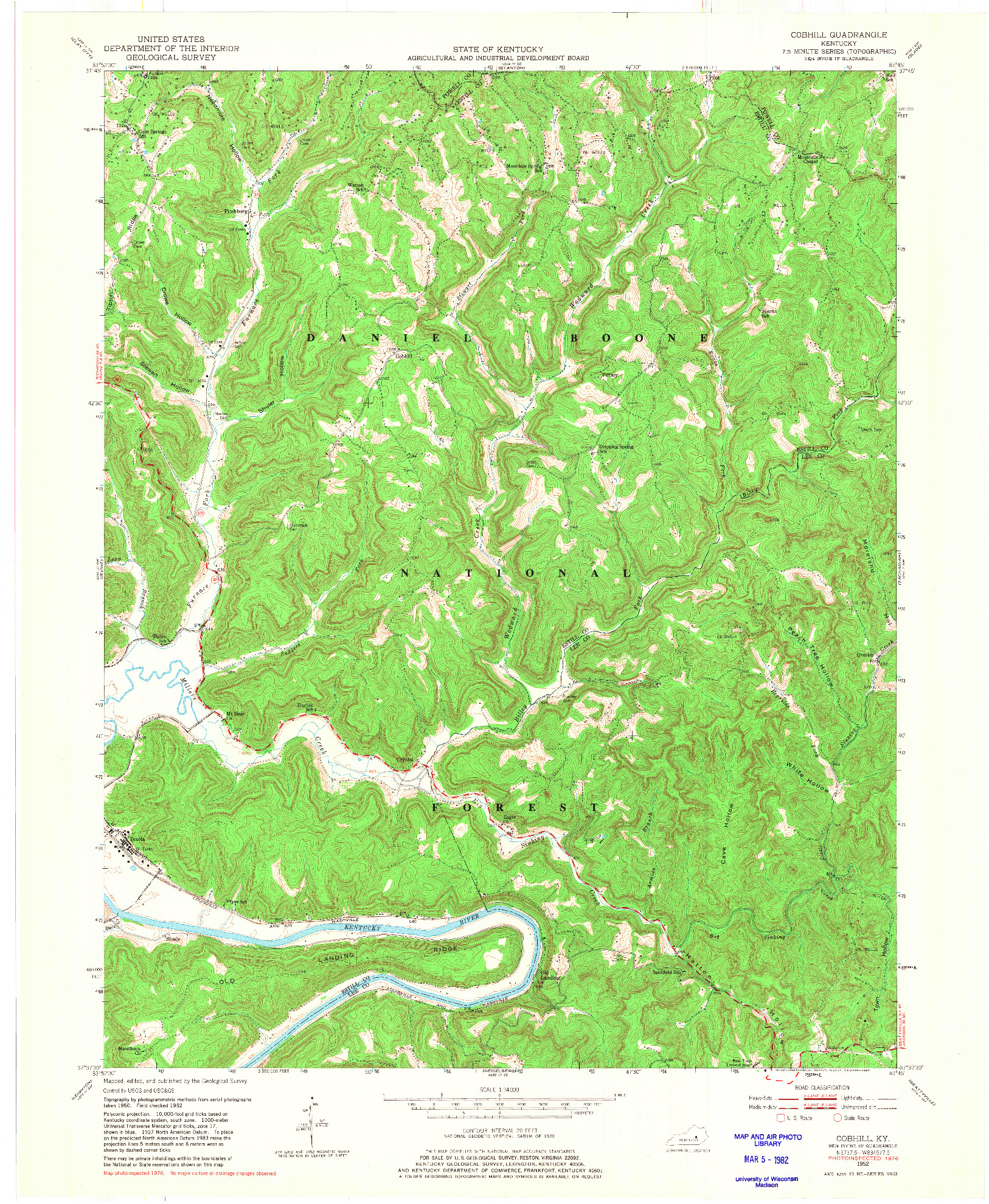 USGS 1:24000-SCALE QUADRANGLE FOR COBHILL, KY 1952