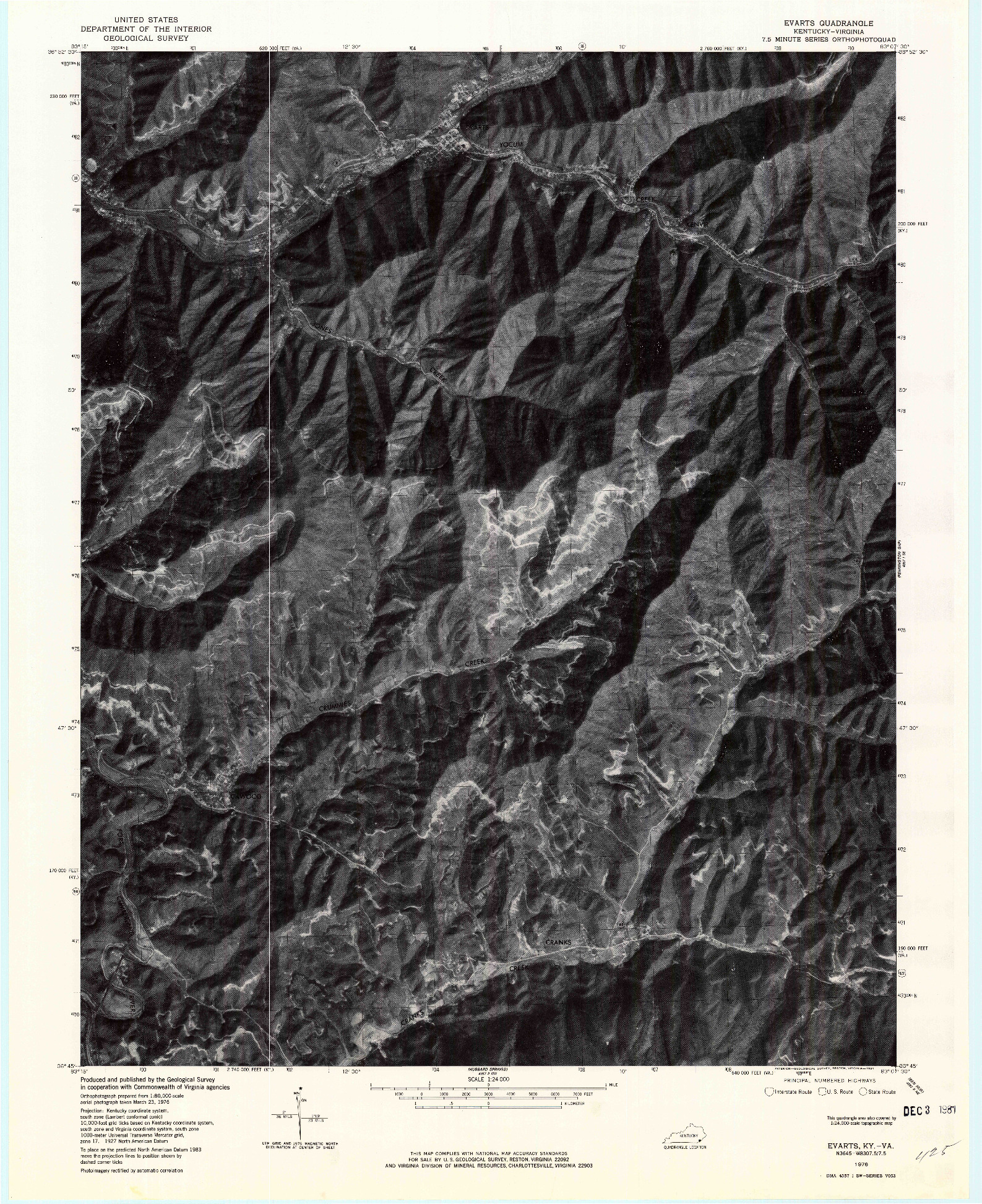 USGS 1:24000-SCALE QUADRANGLE FOR EVARTS, KY 1976