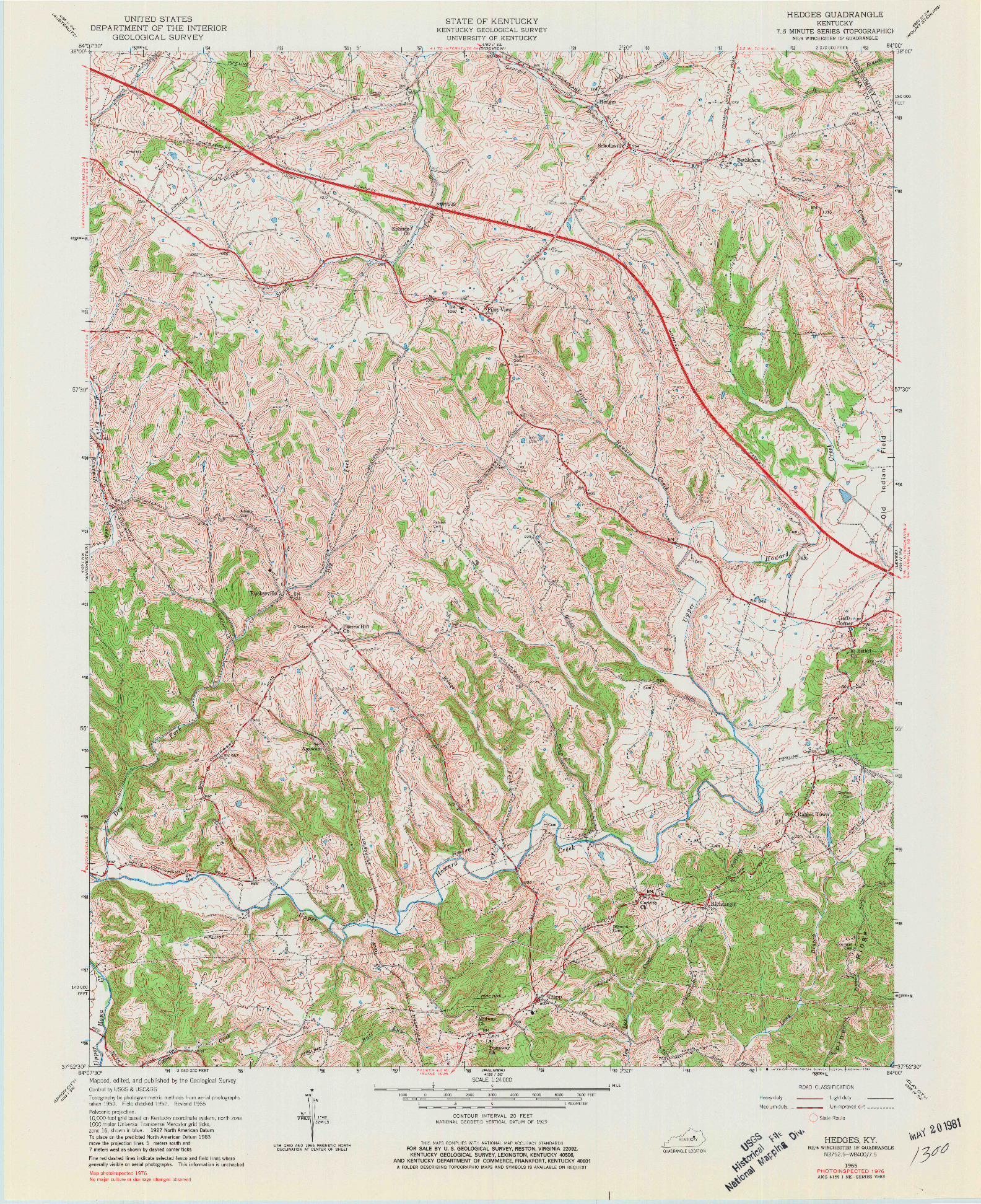 USGS 1:24000-SCALE QUADRANGLE FOR HEDGES, KY 1965