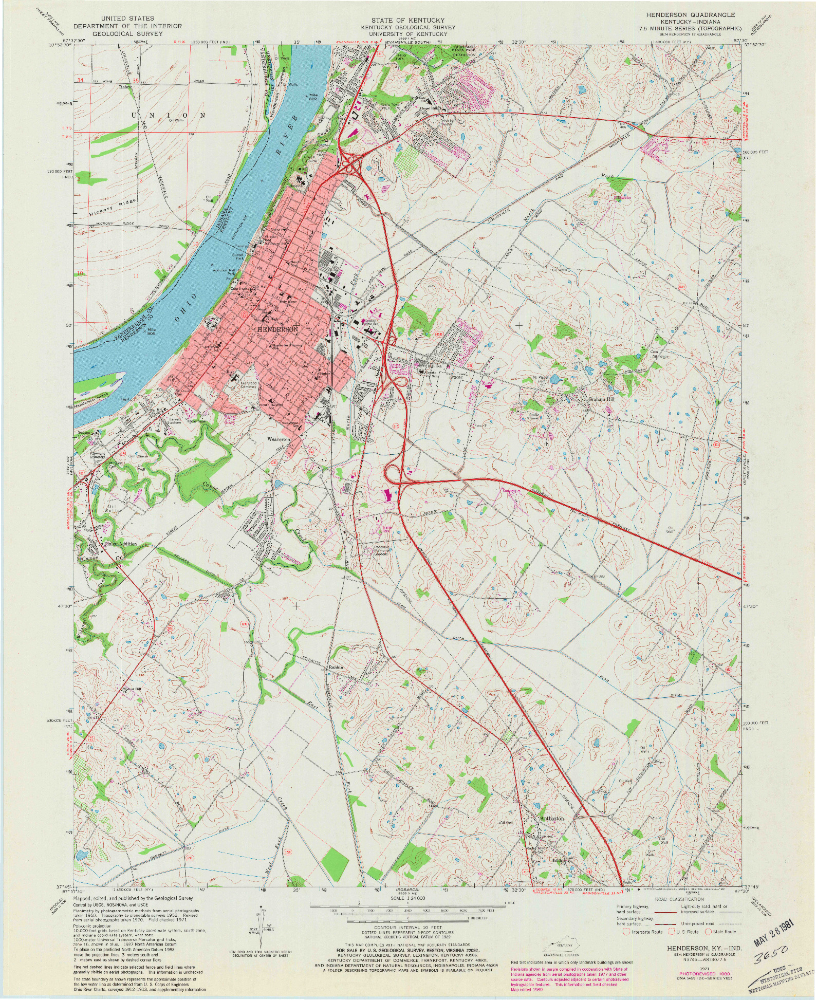 USGS 1:24000-SCALE QUADRANGLE FOR HENDERSON, KY 1971