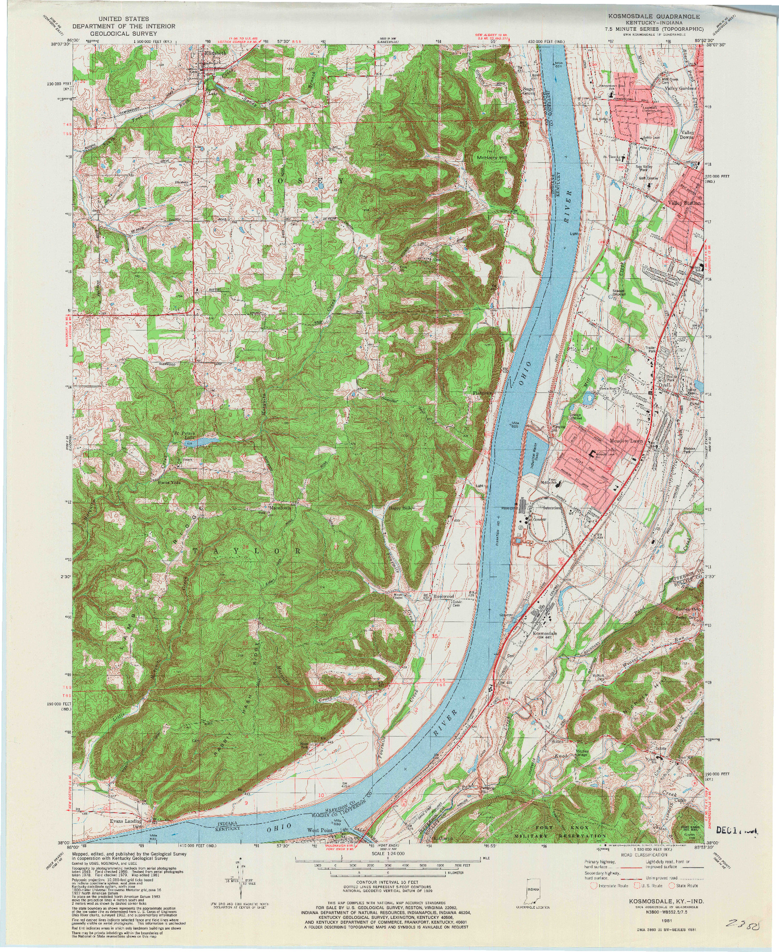 USGS 1:24000-SCALE QUADRANGLE FOR KOSMOSDALE, KY 1981