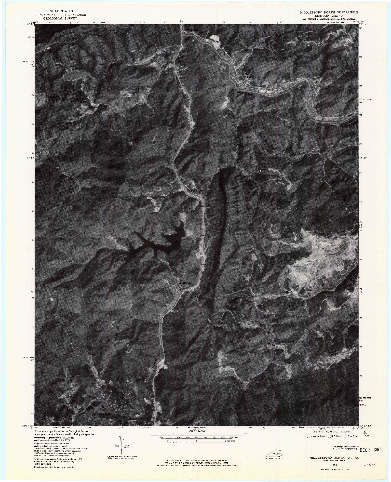 USGS 1:24000-SCALE QUADRANGLE FOR MIDDLESBORO NORTH, KY 1976