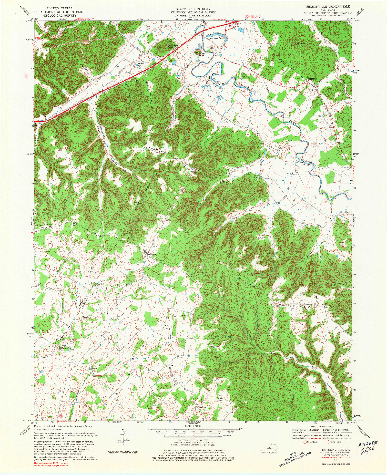 USGS 1:24000-SCALE QUADRANGLE FOR NELSONVILLE, KY 1967