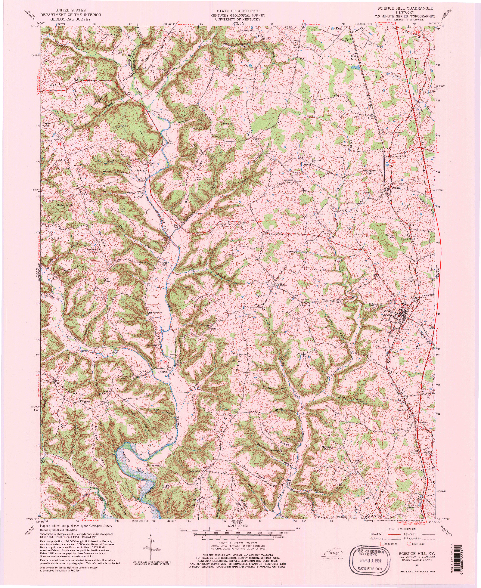 USGS 1:24000-SCALE QUADRANGLE FOR SCIENCE HILL, KY 1961