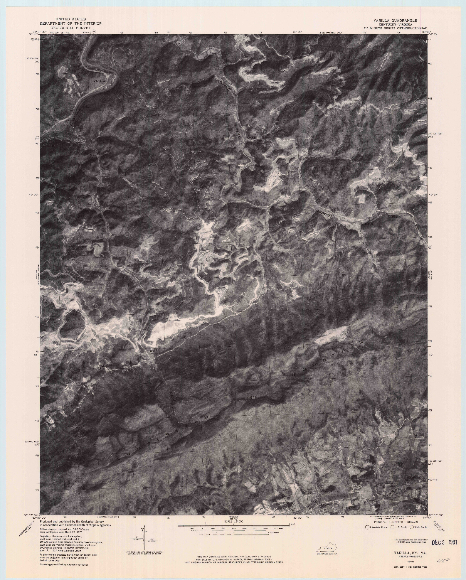 USGS 1:24000-SCALE QUADRANGLE FOR VARILLA, KY 1976