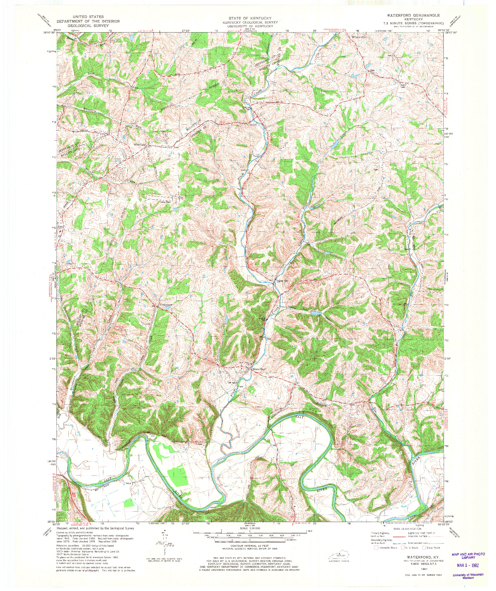 USGS 1:24000-SCALE QUADRANGLE FOR WATERFORD, KY 1981