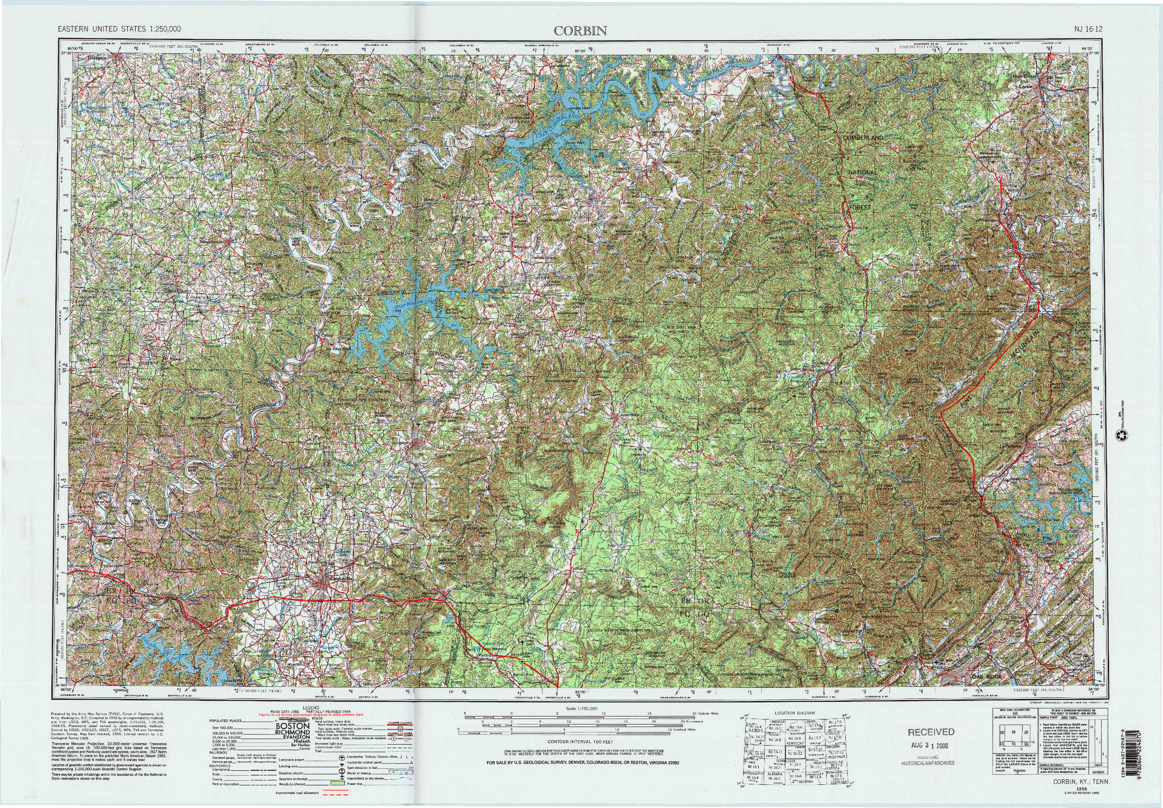 USGS 1:250000-SCALE QUADRANGLE FOR CORBIN, KY 1956