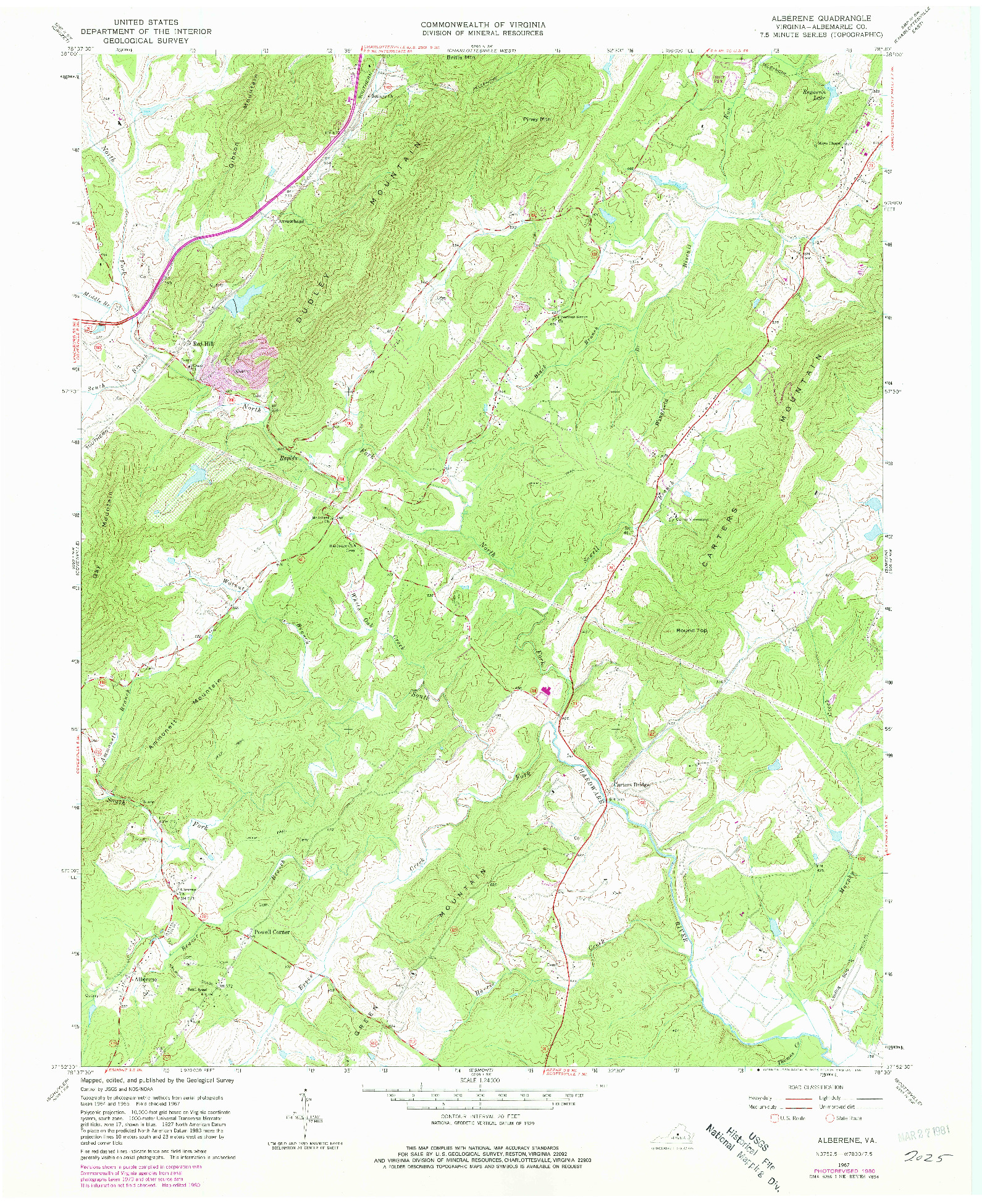 USGS 1:24000-SCALE QUADRANGLE FOR ALBERENE, VA 1967