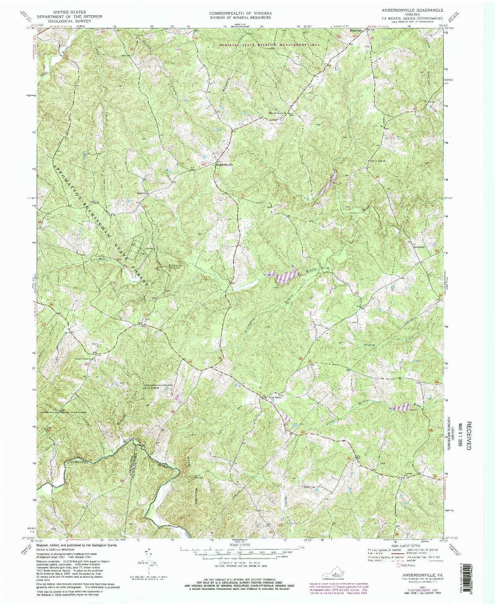 USGS 1:24000-SCALE QUADRANGLE FOR ANDERSONVILLE, VA 1967