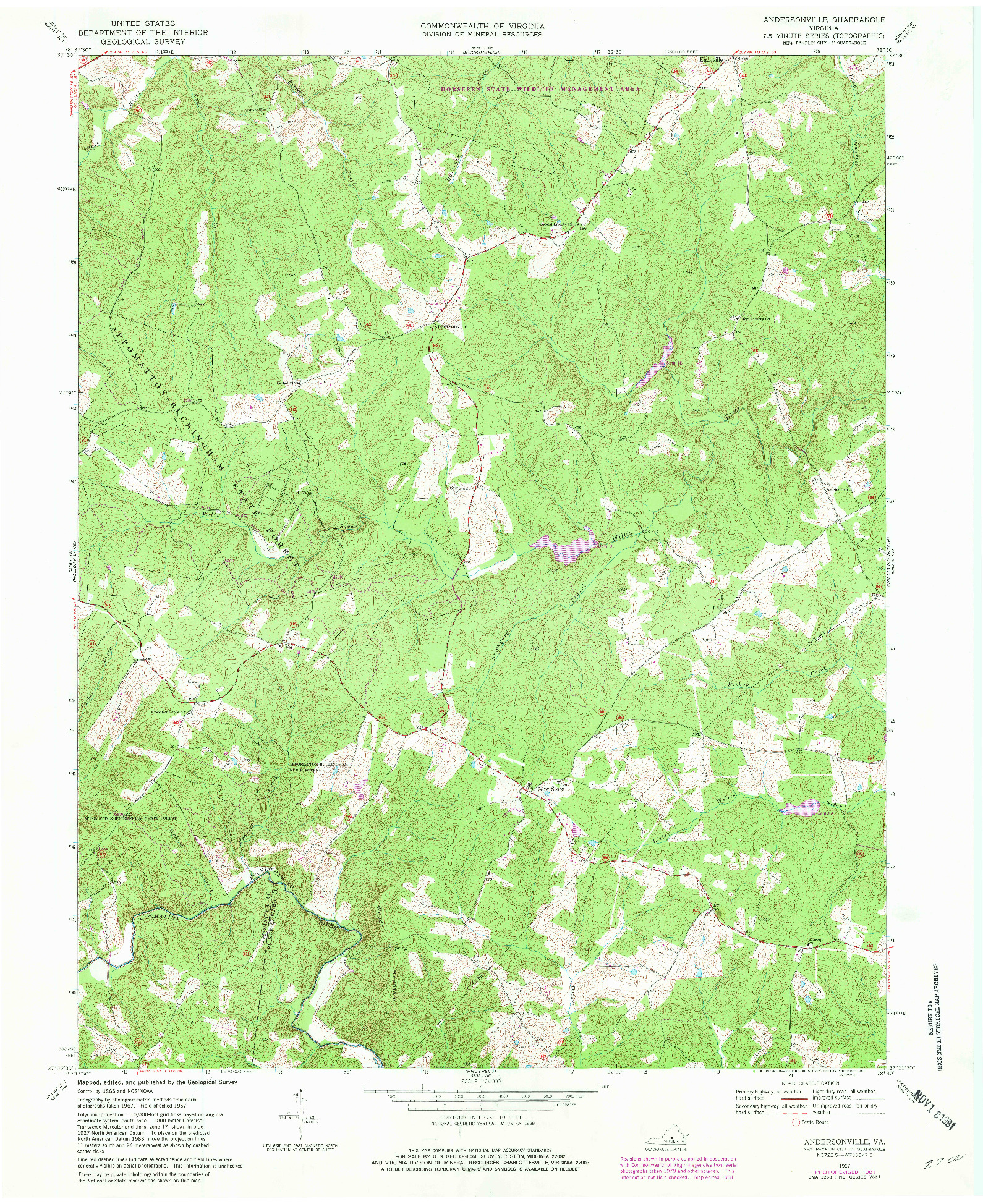 USGS 1:24000-SCALE QUADRANGLE FOR ANDERSONVILLE, VA 1967