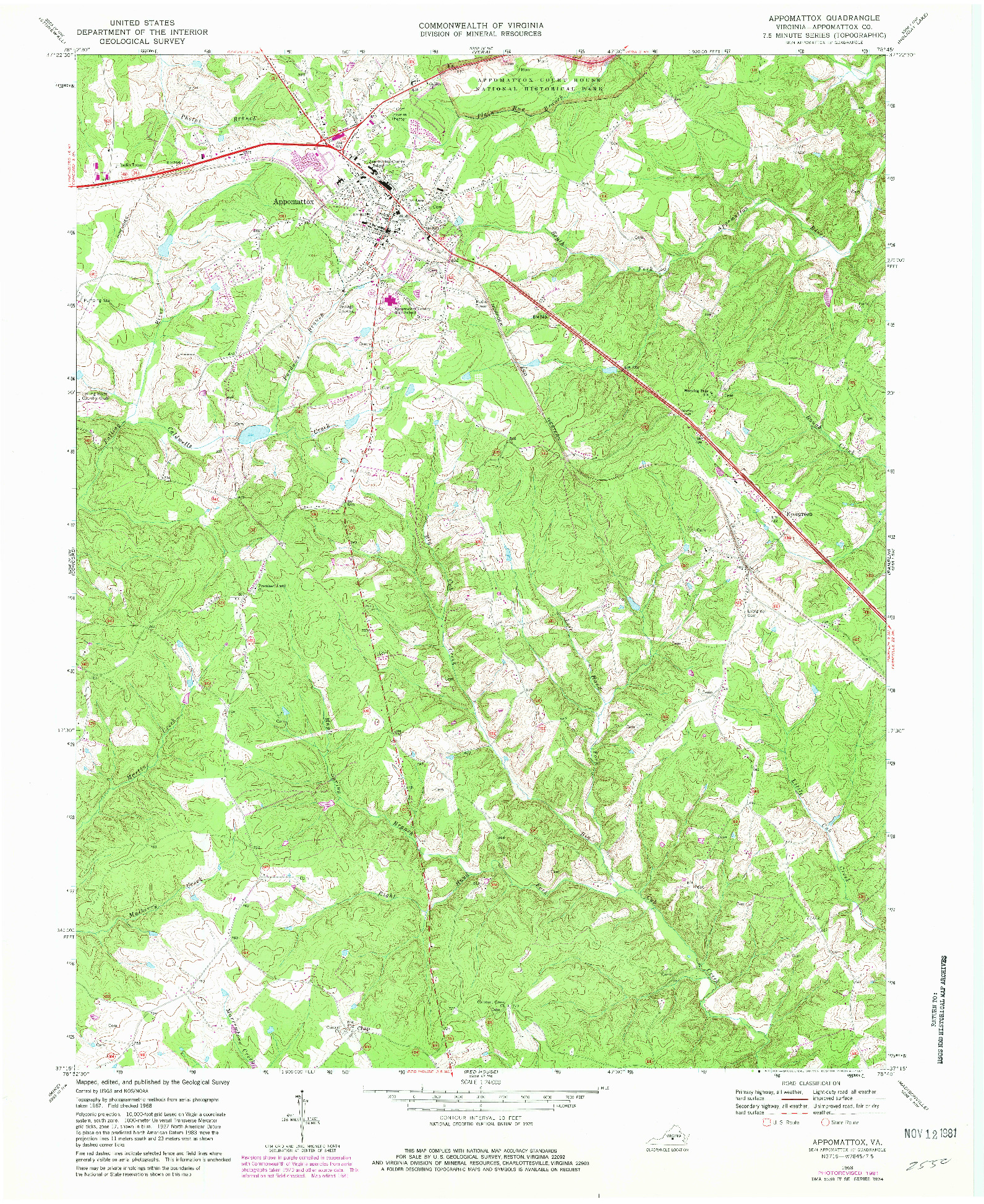 USGS 1:24000-SCALE QUADRANGLE FOR APPOMATTOX, VA 1968