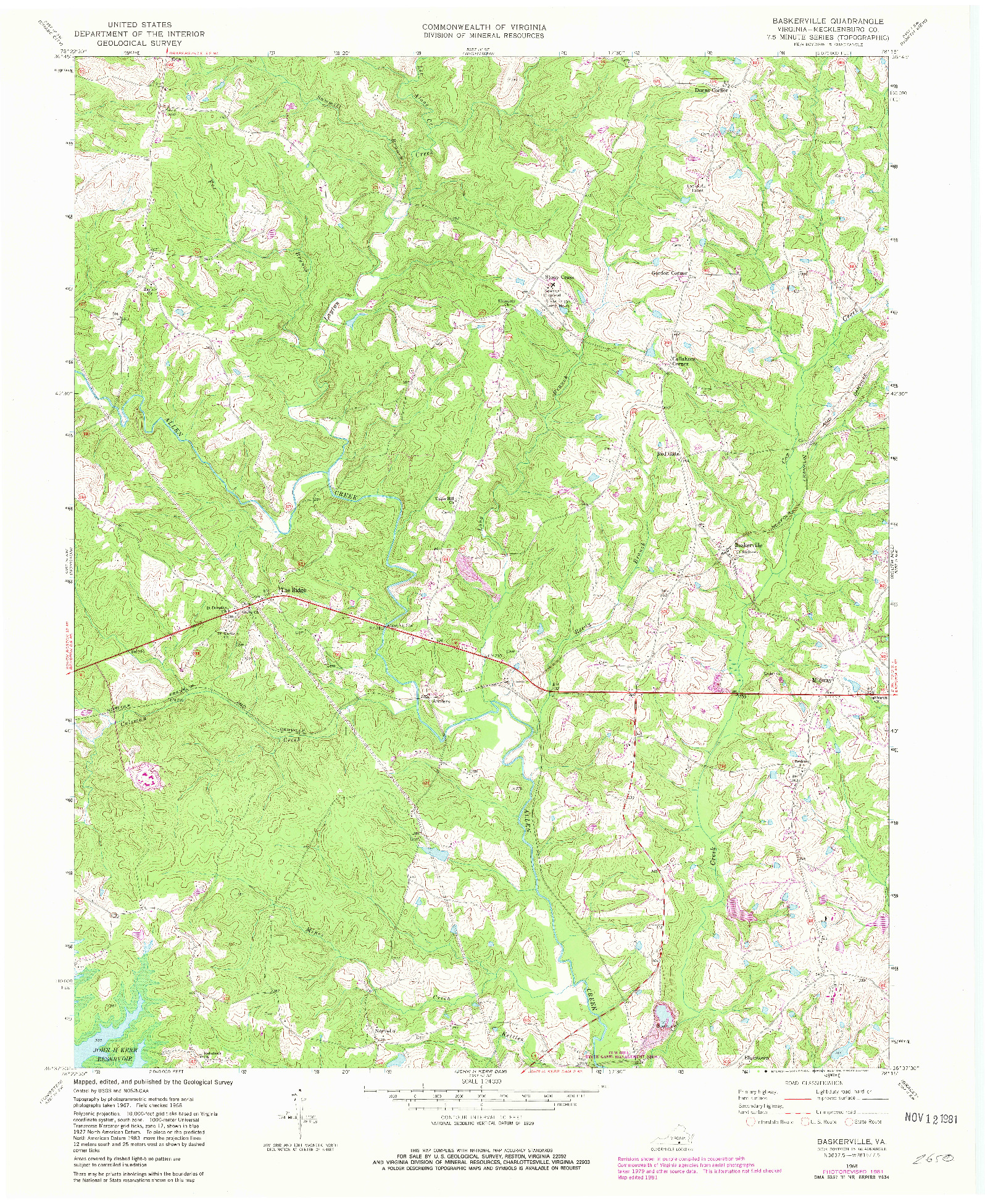 USGS 1:24000-SCALE QUADRANGLE FOR BASKERVILLE, VA 1968