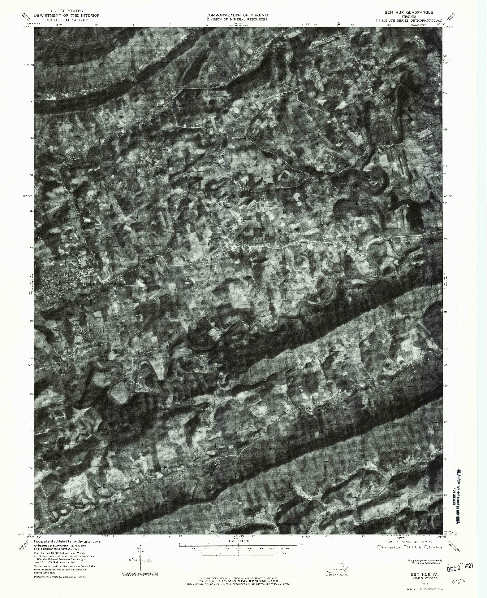 USGS 1:24000-SCALE QUADRANGLE FOR BEN HUR, VA 1976