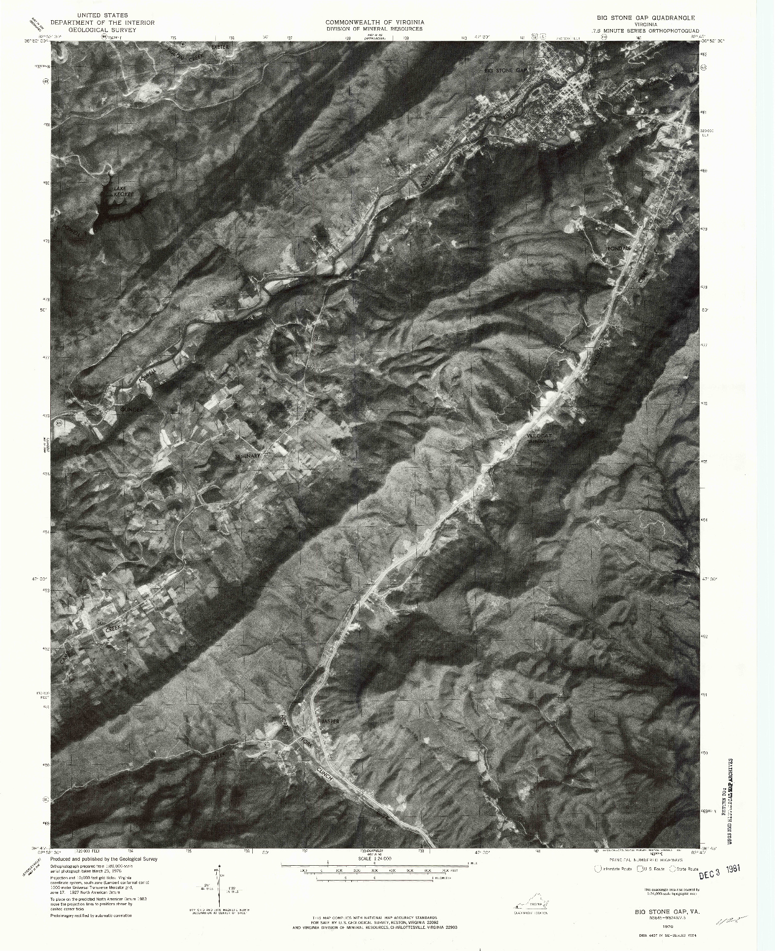 USGS 1:24000-SCALE QUADRANGLE FOR BIG STONE GAP, VA 1976