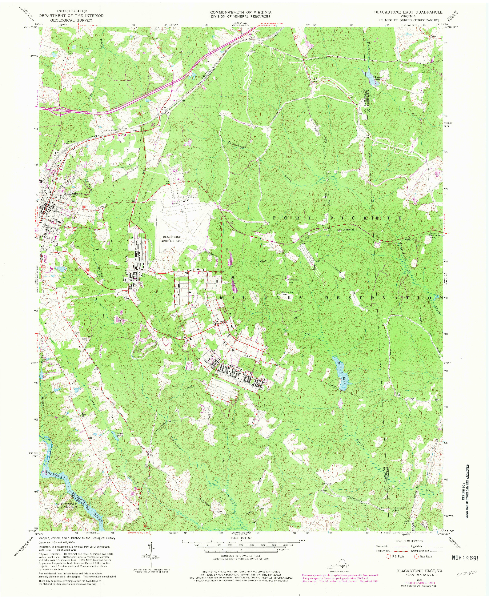 USGS 1:24000-SCALE QUADRANGLE FOR BLACKSTONE EAST, VA 1966