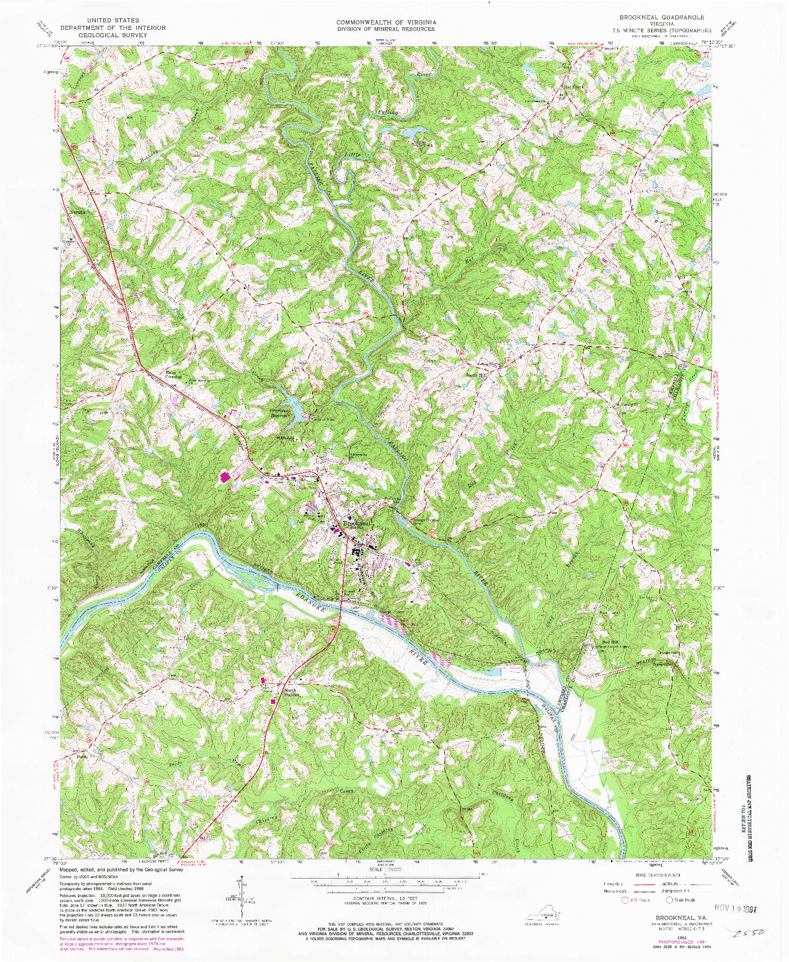 USGS 1:24000-SCALE QUADRANGLE FOR BROOKNEAL, VA 1966