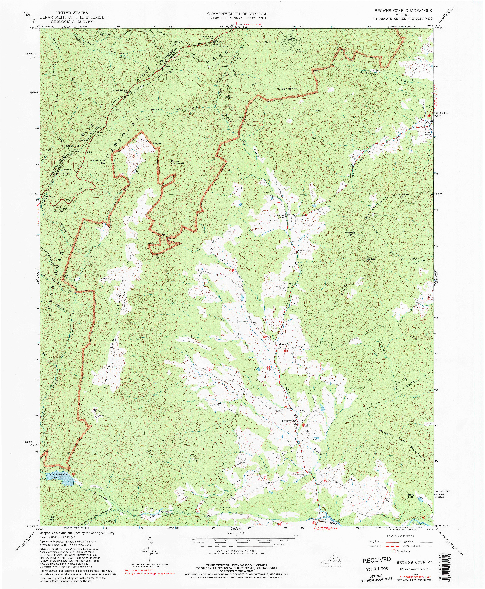 USGS 1:24000-SCALE QUADRANGLE FOR BROWNS COVE, VA 1965