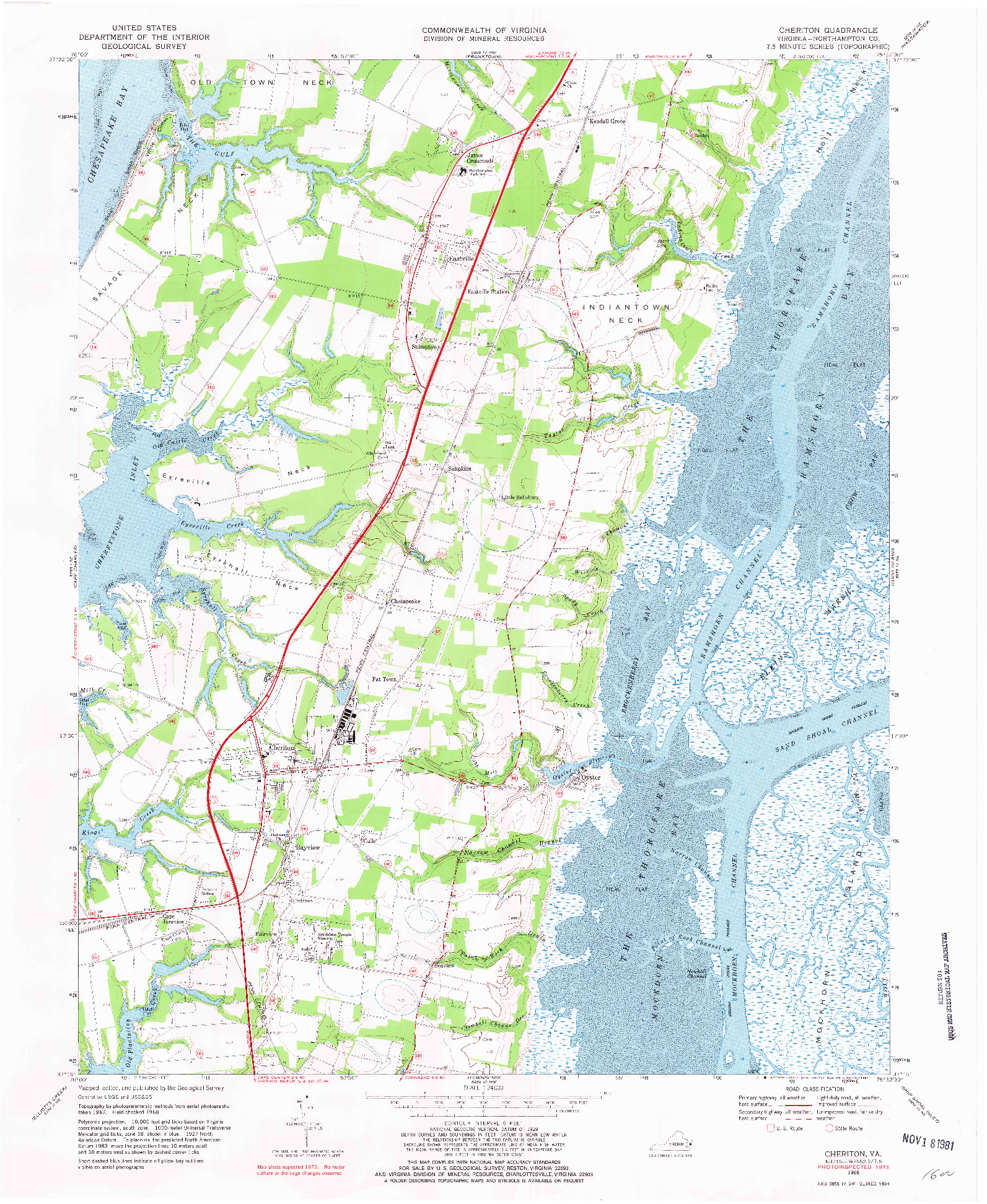 USGS 1:24000-SCALE QUADRANGLE FOR CHERITON, VA 1968