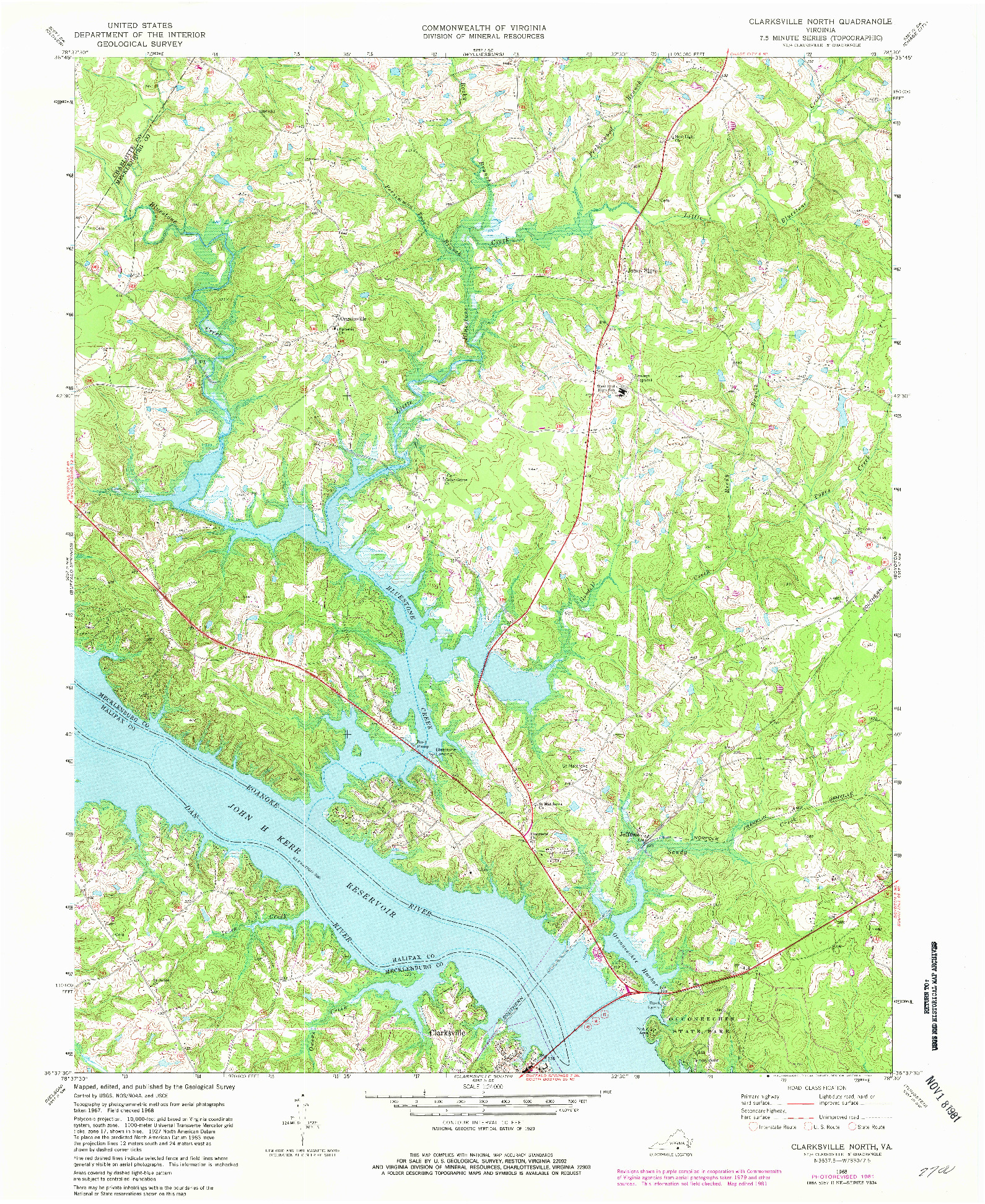 USGS 1:24000-SCALE QUADRANGLE FOR CLARKSVILLE NORTH, VA 1968