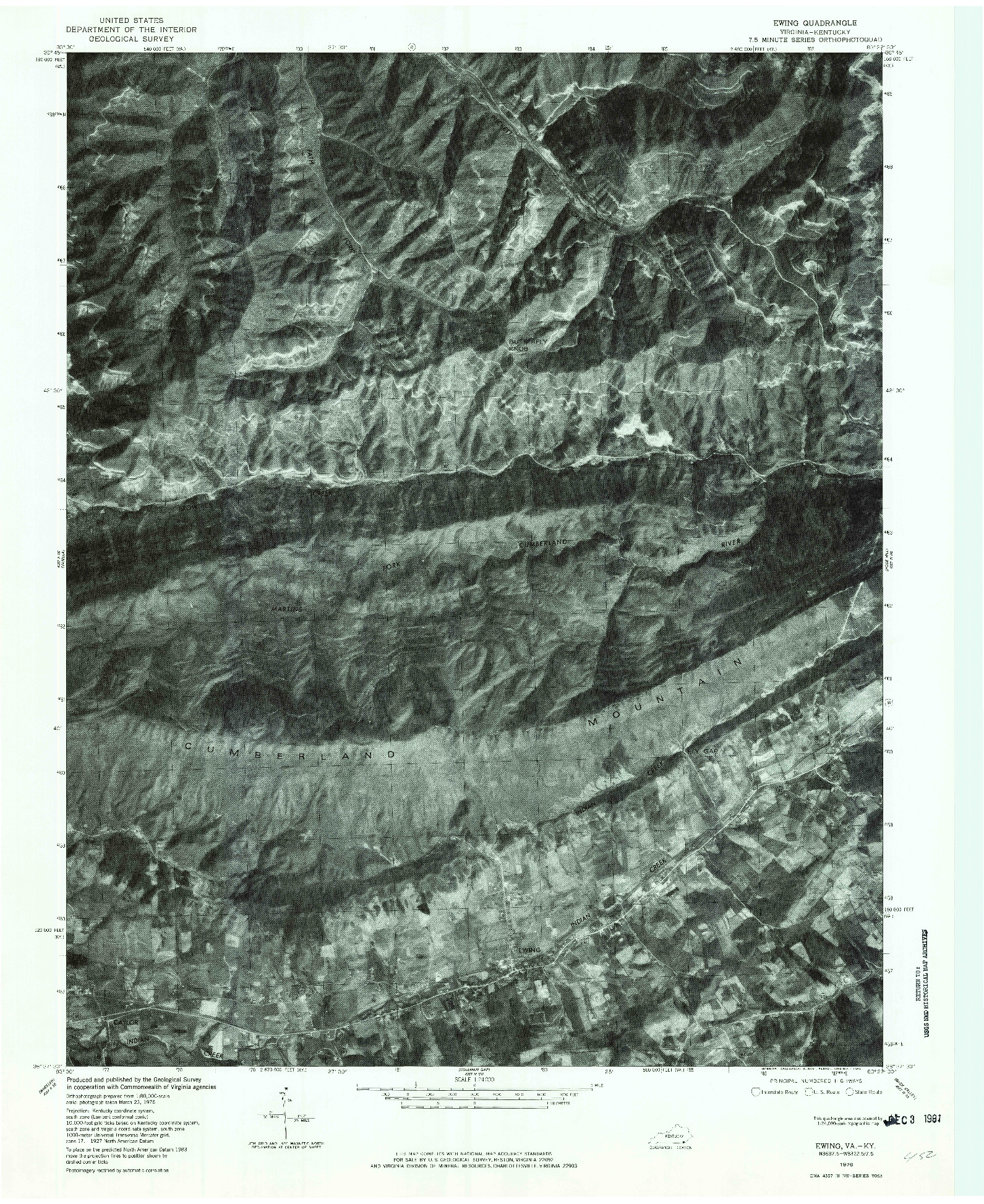 USGS 1:24000-SCALE QUADRANGLE FOR EWING, VA 1976