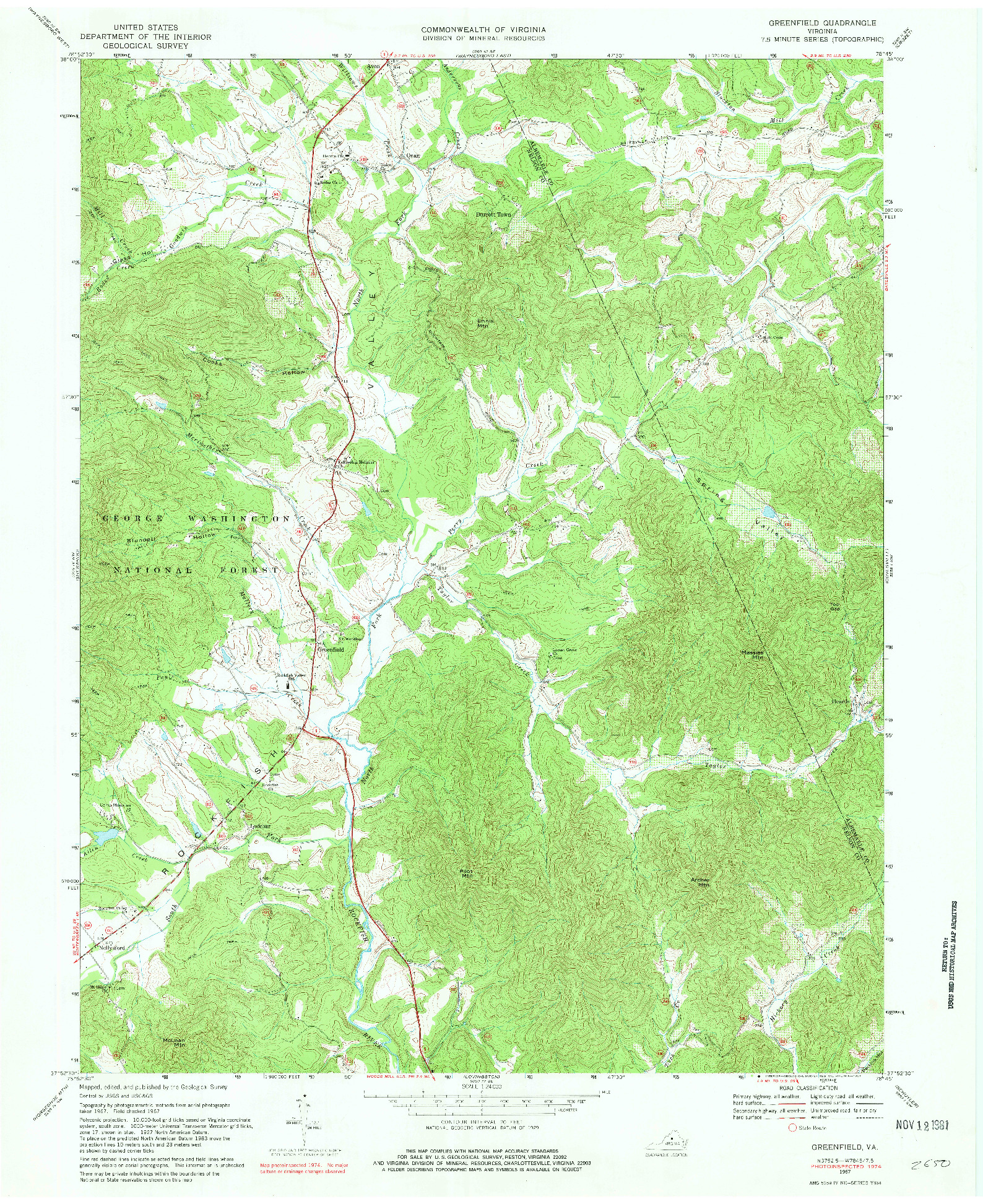 USGS 1:24000-SCALE QUADRANGLE FOR GREENFIELD, VA 1967
