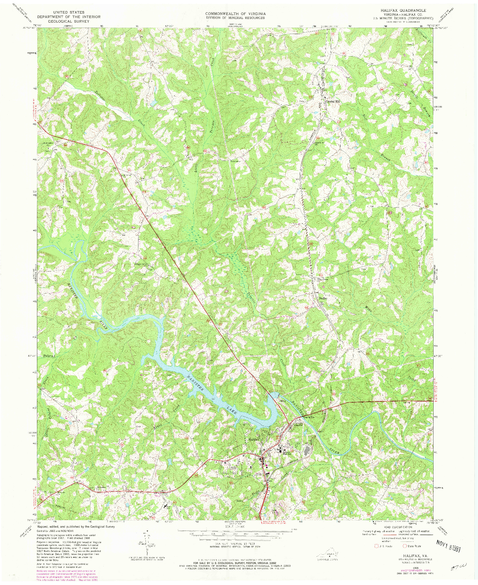 USGS 1:24000-SCALE QUADRANGLE FOR HALIFAX, VA 1968